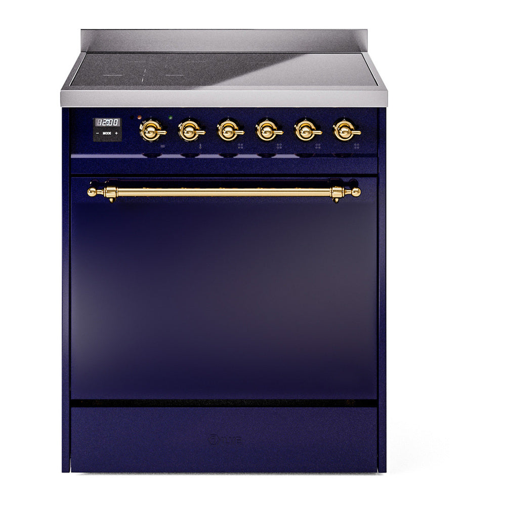 ILVE Nostalgie II 30" Induction Range - 4-Element Induction, 4.0 cu. ft. Oven - Solid Door - Midnight Blue / Brass