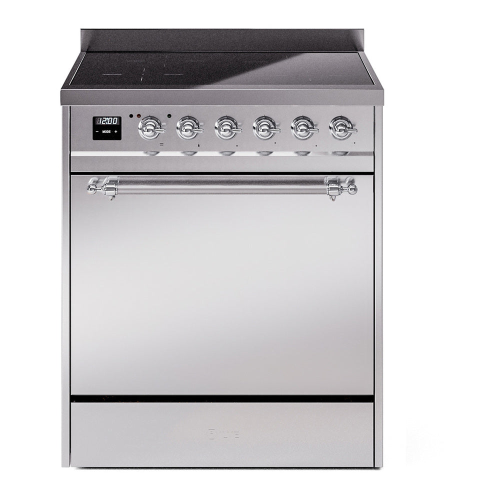 ILVE Nostalgie II 30" Induction Range - 4-Element Induction, 4.0 cu. ft. Oven - Solid Door - Stainless Steel / Chrome