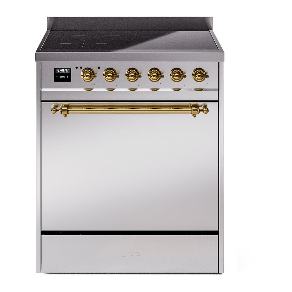 ILVE Nostalgie II 30" Induction Range - 4-Element Induction, 4.0 cu. ft. Oven - Solid Door - Stainless Steel / Brass