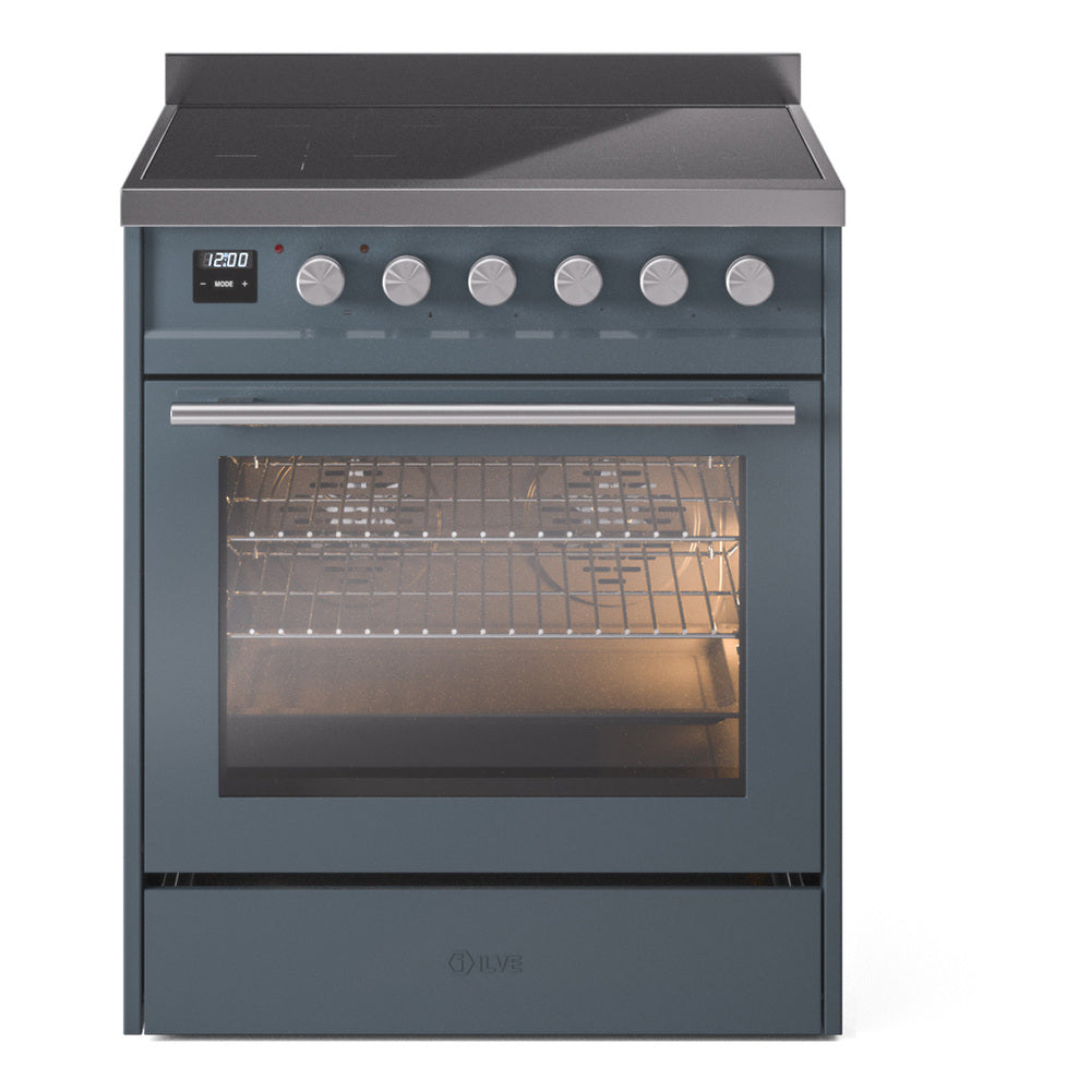 ILVE Professional Plus II 30" Induction Range - 4-Element Induction, 4.0 cu. ft. Oven - Triple Glass Door - Blue Grey