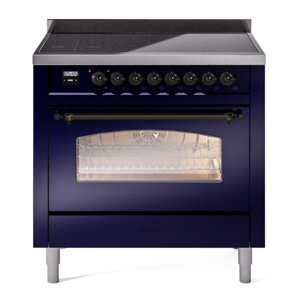 ILVE Nostalgie II 36" Induction Range - 6-Element Induction, 3.5 cu. ft. Oven - Triple Glass Door - Midnight Blue / Bronze