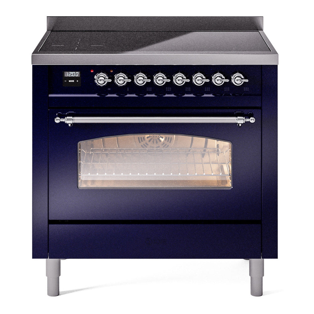 ILVE Nostalgie II 36" Induction Range - 6-Element Induction, 3.5 cu. ft. Oven - Triple Glass Door - Midnight Blue / Chrome