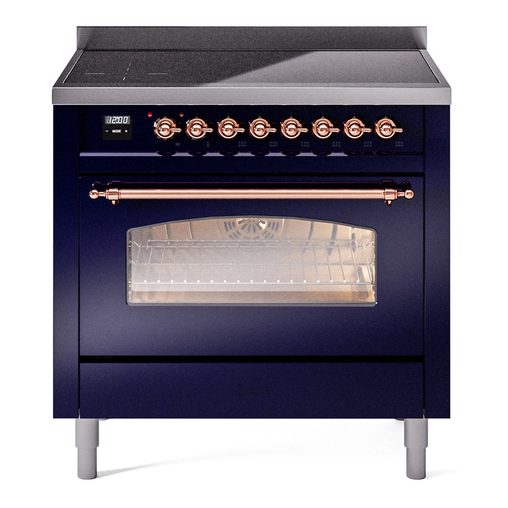 ILVE Nostalgie II 36" Induction Range - 6-Element Induction, 3.5 cu. ft. Oven - Triple Glass Door - Midnight Blue / Copper