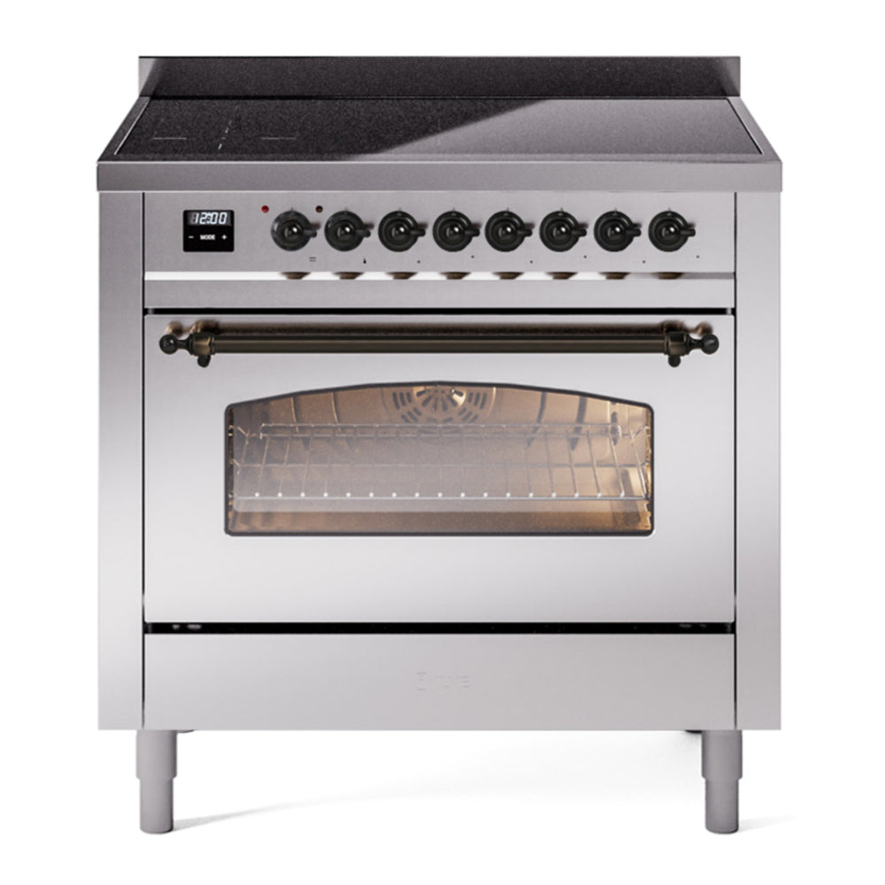 ILVE Nostalgie II 36" Induction Range - 6-Element Induction, 3.5 cu. ft. Oven - Triple Glass Door - Stainless Steel / Bronze