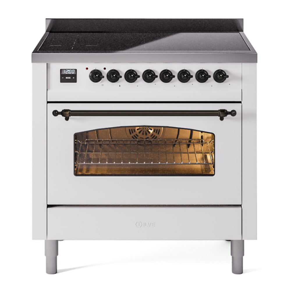 ILVE Nostalgie II 36" Induction Range - 6-Element Induction, 3.5 cu. ft. Oven - Triple Glass Door - White / Bronze