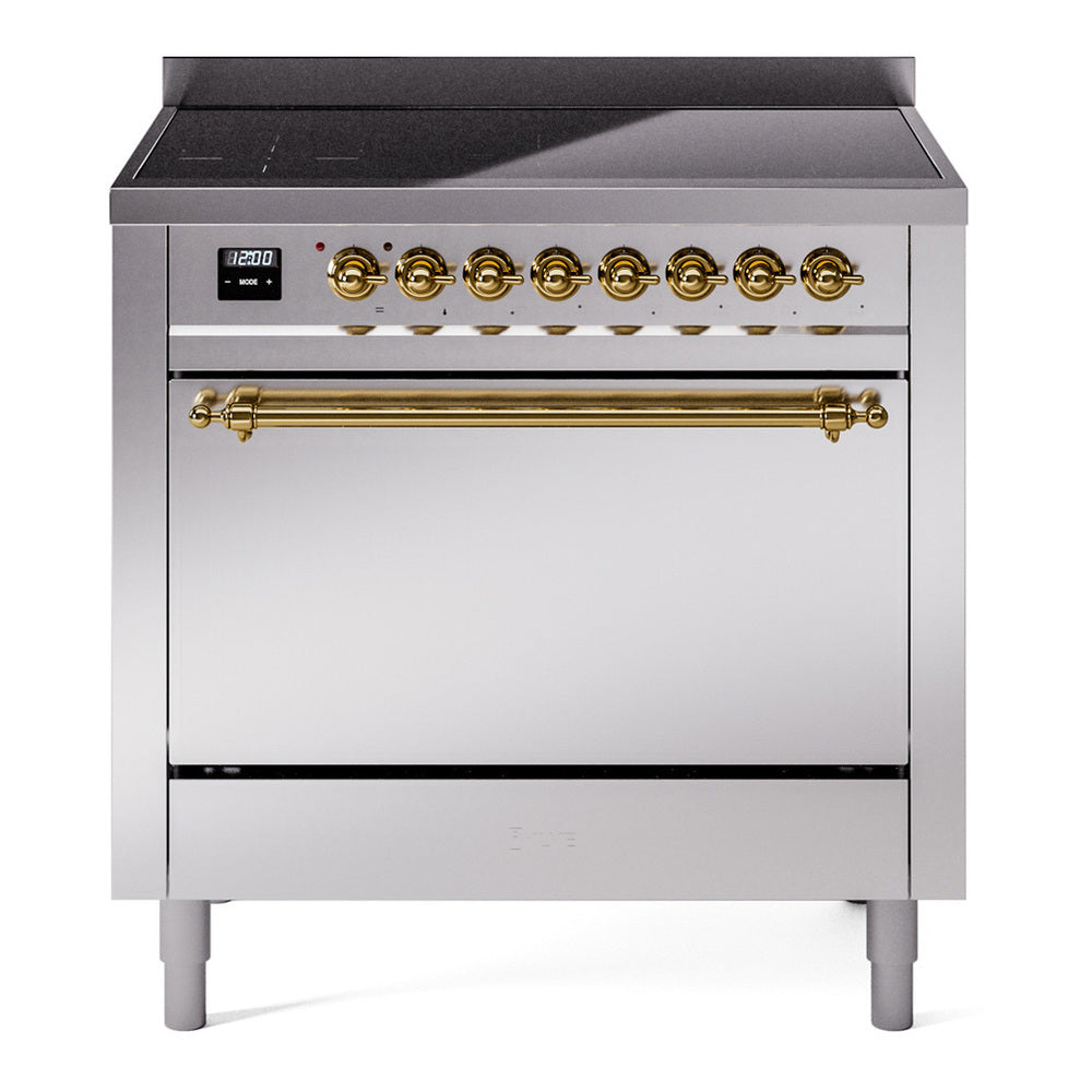 ILVE Nostalgie II 36" Induction Range - 6-Element Induction, 3.5 cu. ft. Oven - Solid Door - Stainless Steel / Brass