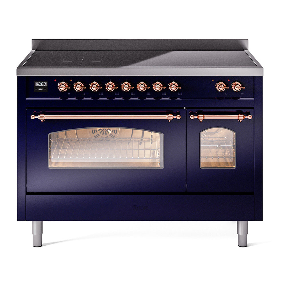 ILVE Nostalgie II 48" Induction Range - Double Ovens, 6-Element Induction - Triple Glass Door - Midnight Blue / Copper