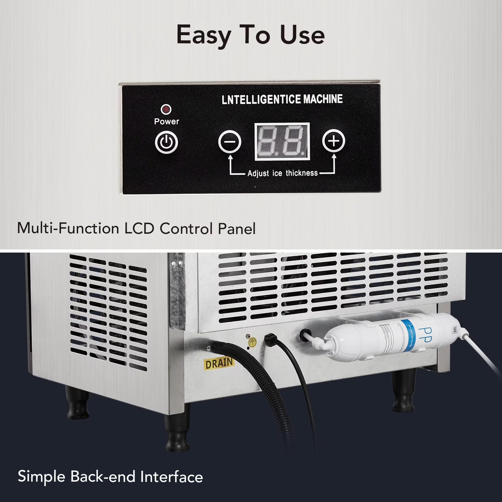 Commercial Ice Maker 90Lbs/24H with 33Lbs Storage, Full Stainless Steel under Counter Ice Machine for Party/Bar/Home/Office