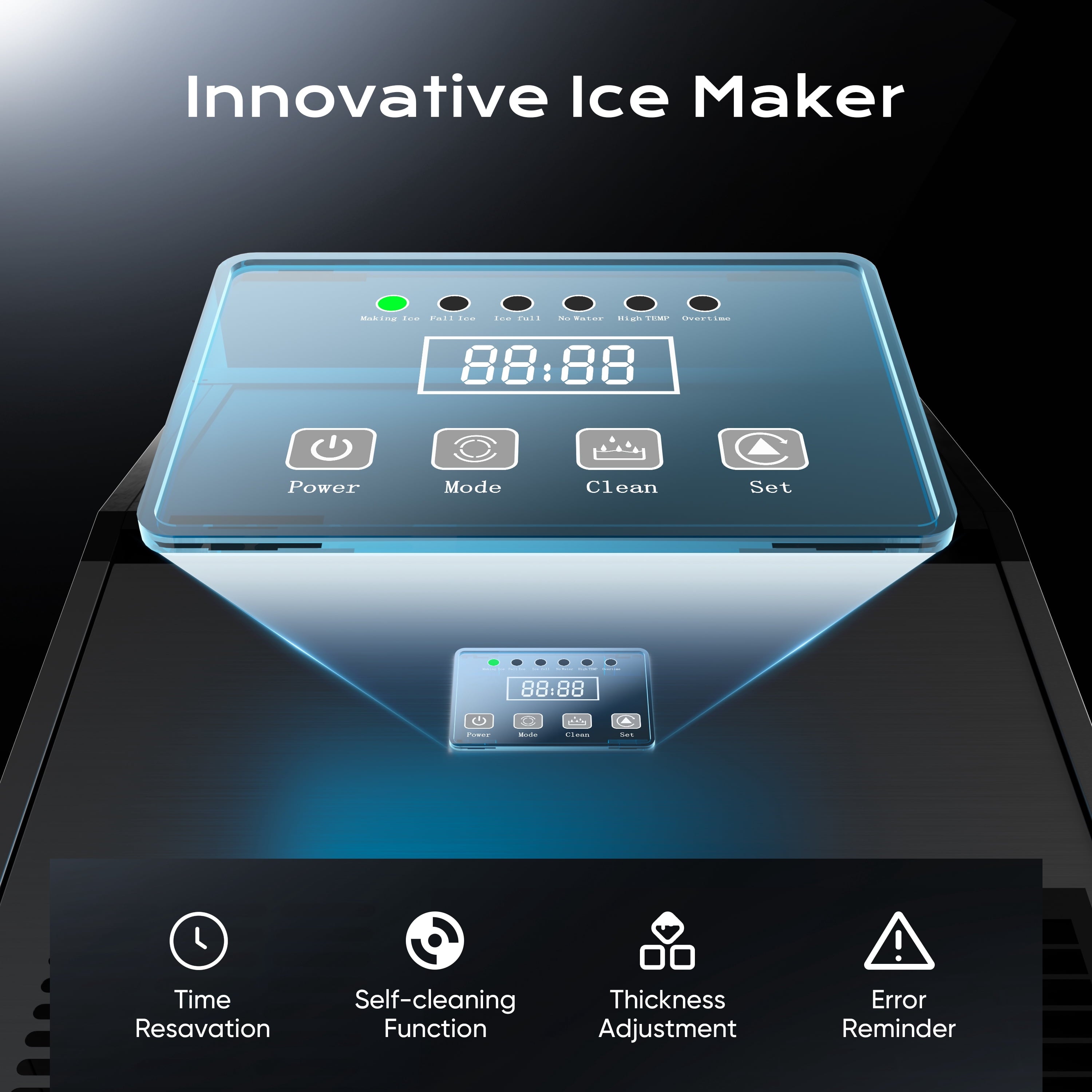 200Lbs/24H Commercial Ice Maker Machine with 50Lbs Ice Storage, Stainless Steel under Counter Ice Machine, Air Cooled, 115V