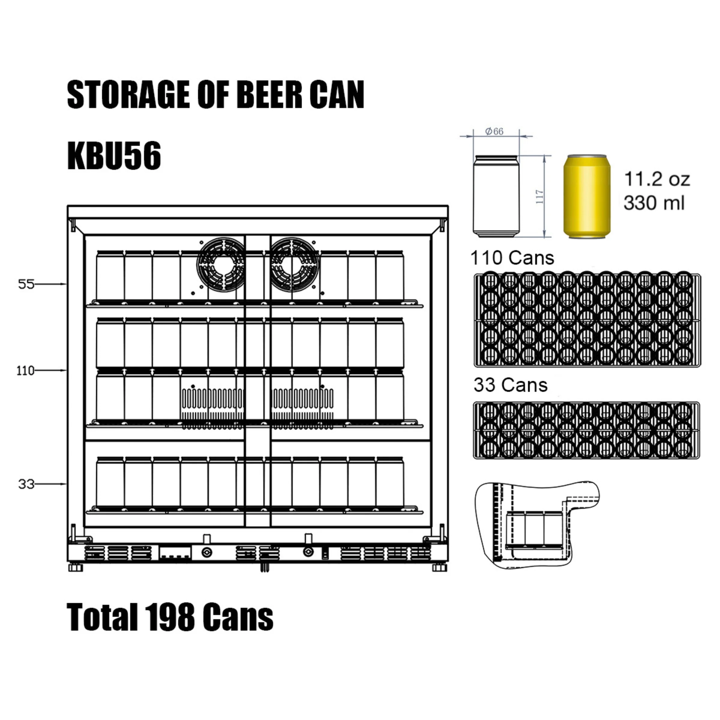 36-Inch Heating Glass Dual Door Built in Beverage Fridge