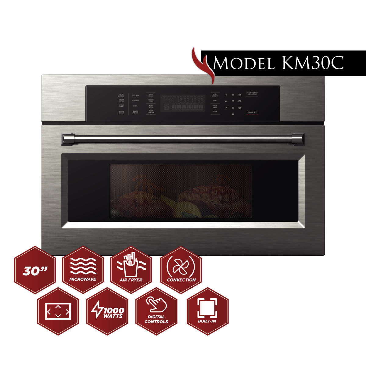 Kucht 30 in 1.6 Cu. Ft. Stainless Steel Air Fryer and Convection Built In Microwave KM30C - image 2