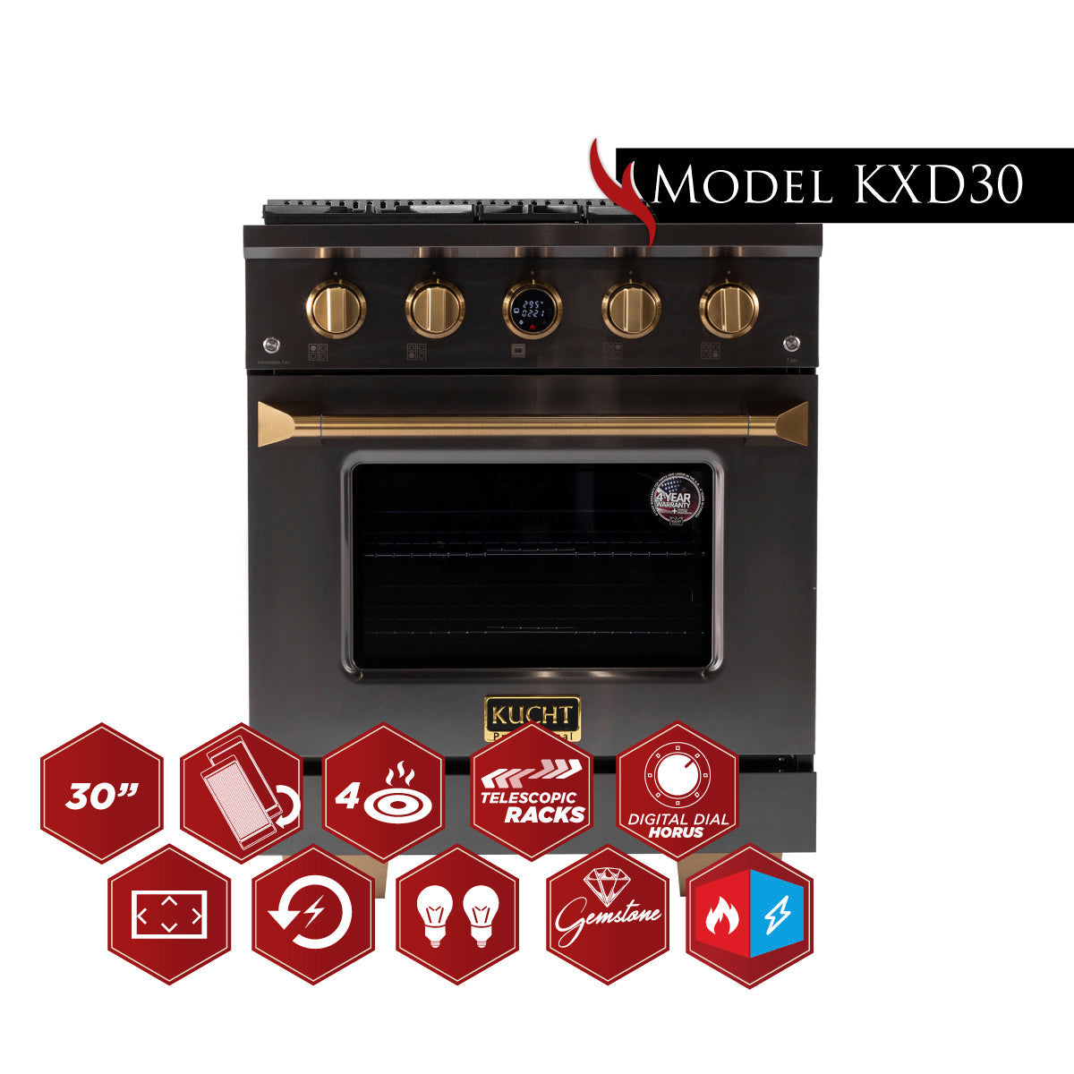 Kucht 30 in. 4.2 cu. ft. 4 Burners Dual Fuel Range KXD30 - image 9