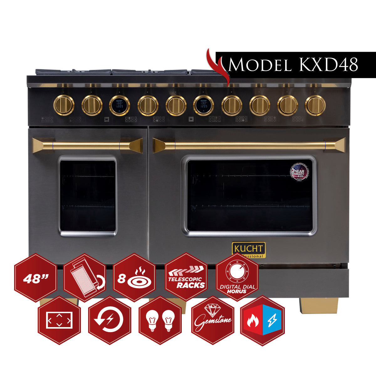 Kucht 48 in. 8 Burners Double Oven Dual Fuel Range KXD48 - image 31