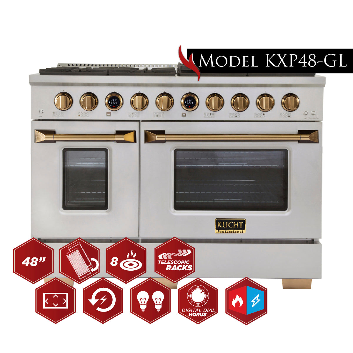 Kucht 48 in. 6.7 cu. ft. 8 Burners Dual Fuel Range KXP48 - image 17