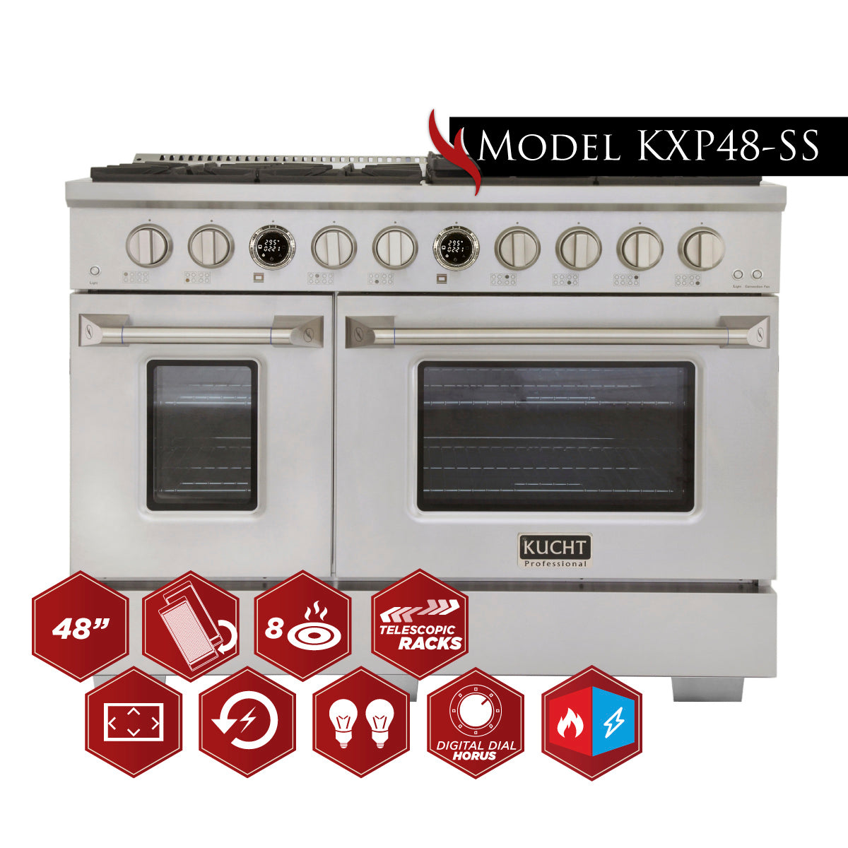 Kucht 48 in. 6.7 cu. ft. 8 Burners Dual Fuel Range KXP48 - image 9
