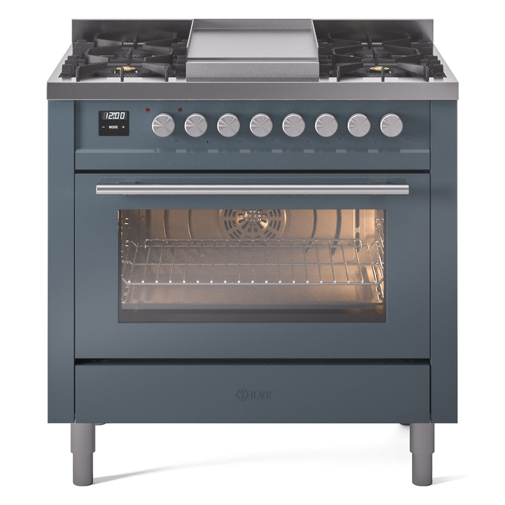 ILVE Professional Plus II 36" Dual Fuel Range - 6 Burners + Griddle, 3.5 cu. ft. Oven - Solid Door