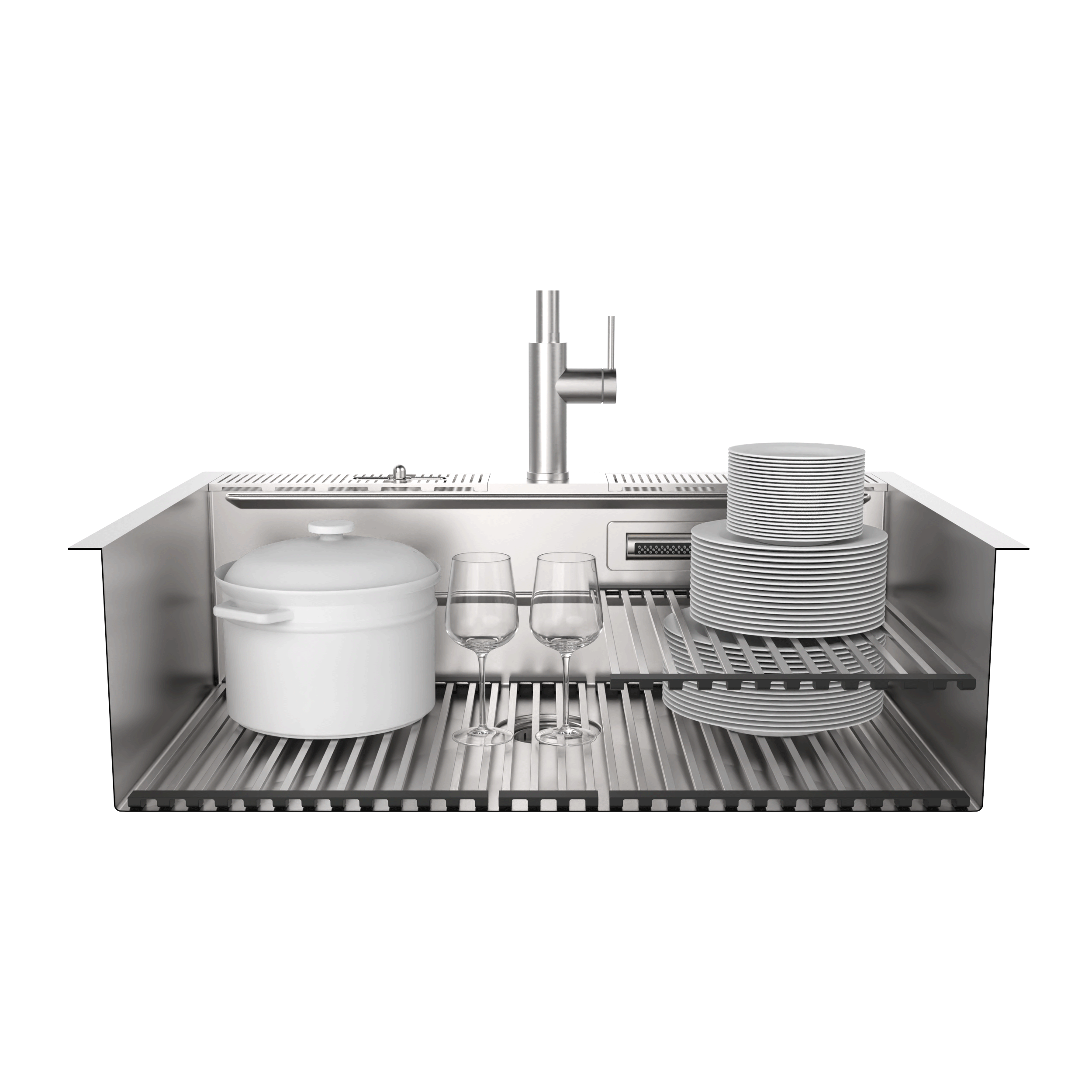 FORNO ACQUA 33 in. Drop-In/Undermount MultiSINK Workstation Sink with Waterfall Faucet & Glass Rinser