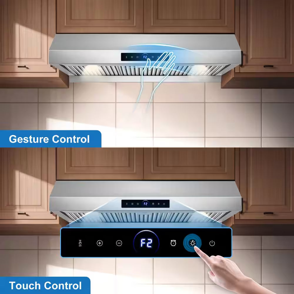 36 In. 900 CFM Stainless Steel Range Hood with 4-Speed Settings, Remote Control, LED, Gesture Control Detachable Oil Cup