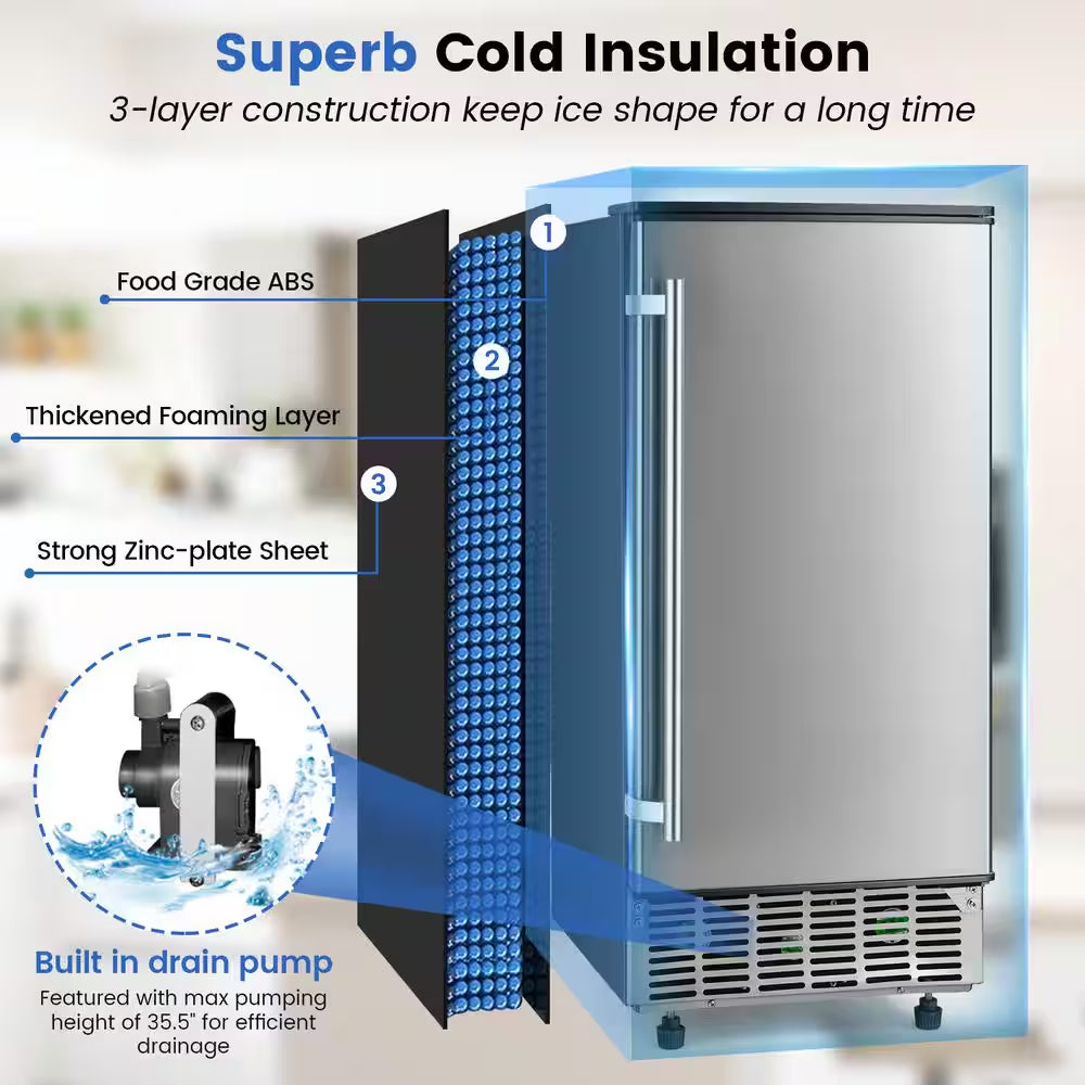 15 In. 80 Lb. Built-In Ice Maker Free-Standing/Under Counter Machine in Silver