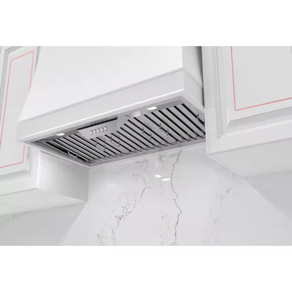 34 In. 600 CFM Ducted Insert/Built-In Range Hood in Stainless Steel with Baffle Filters LED Lights