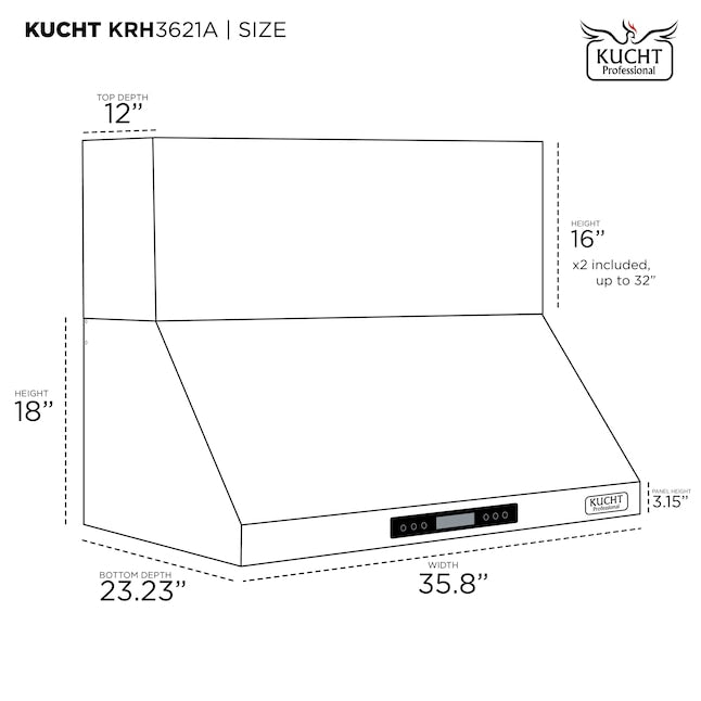 Kucht Professional 36 in. Wall Mounted Range Hood 900CFM KRH3621A - image 7