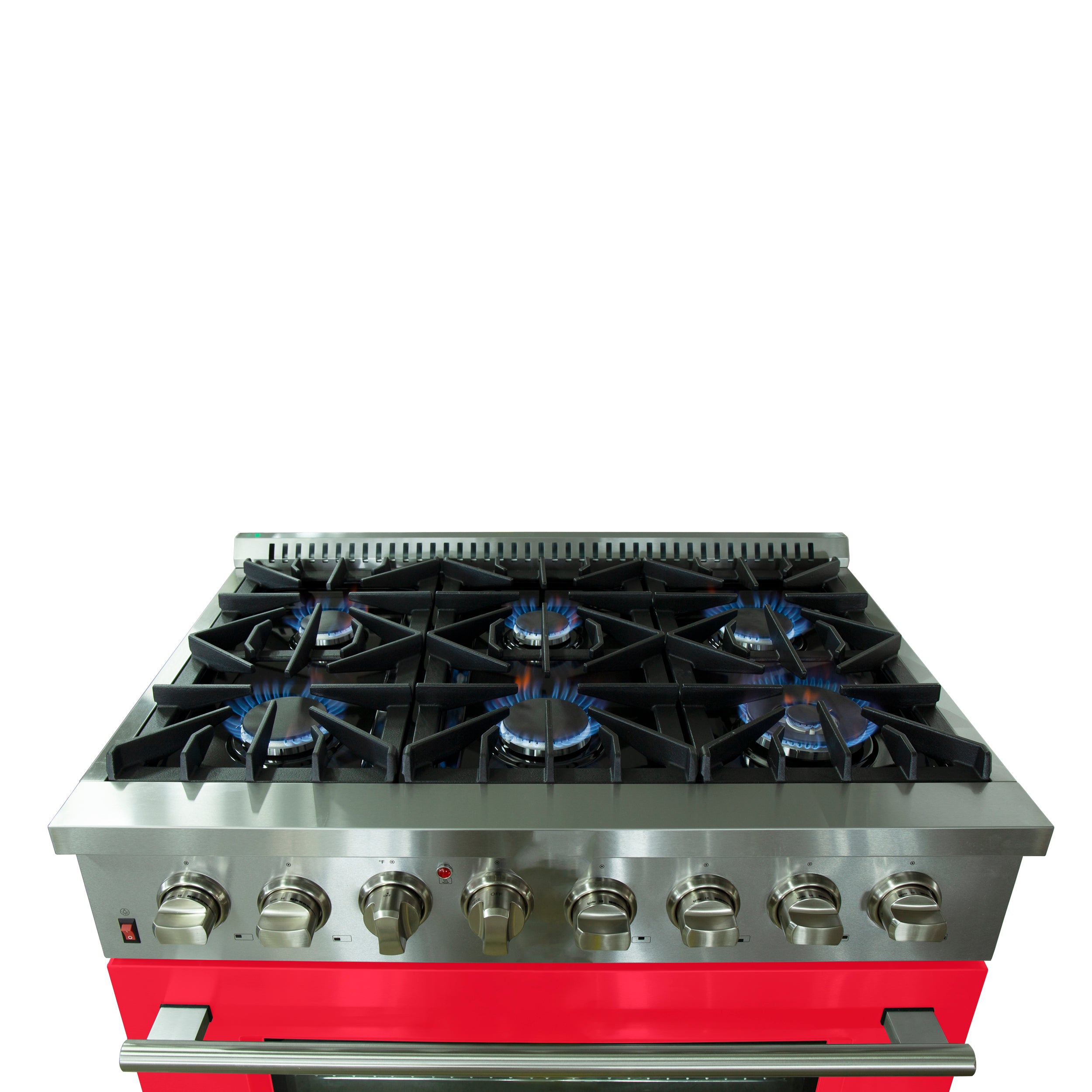 Forno Galiano 36-Inch Freestanding Dual Fuel Range, 6 Burners, Double Convection Ovens, Red Door