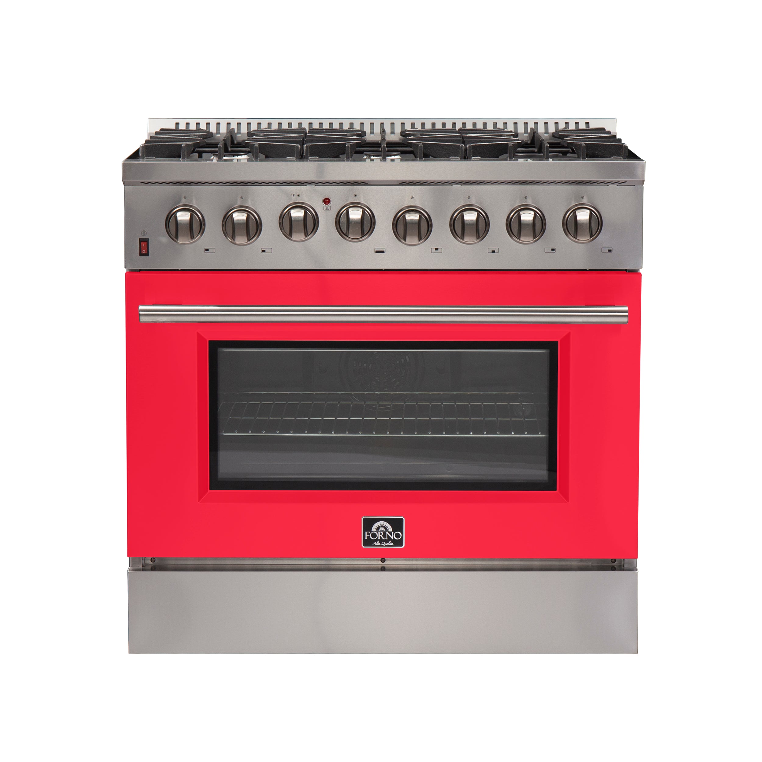 Forno Galiano 36-Inch Freestanding Dual Fuel Range, 6 Burners, Double Convection Ovens, Red Door