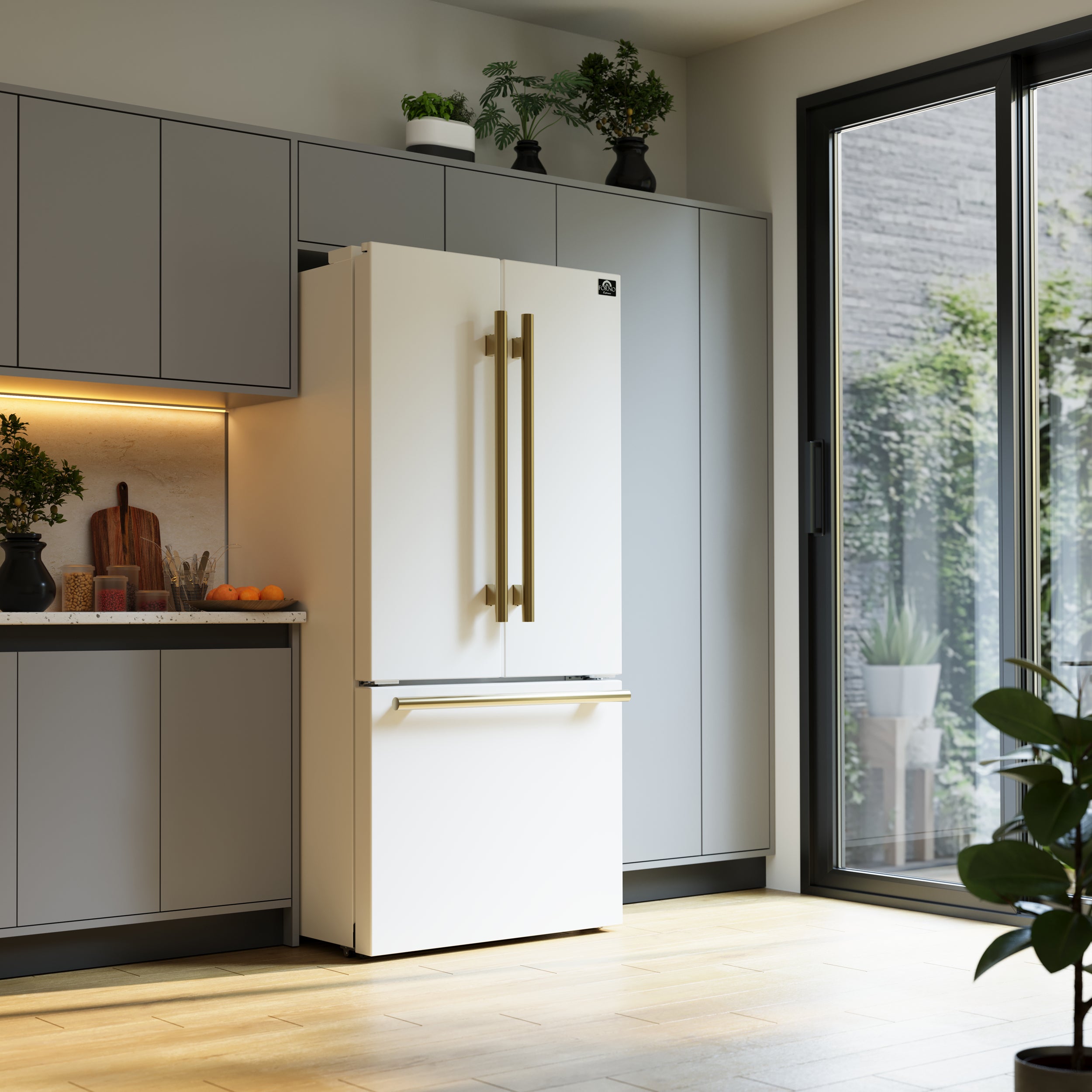 Forno Gallipoli Espresso 30-Inch White French Door Refrigerator, Bottom Freezer, 17.5 Cu. Ft., No Frost, Ice Maker