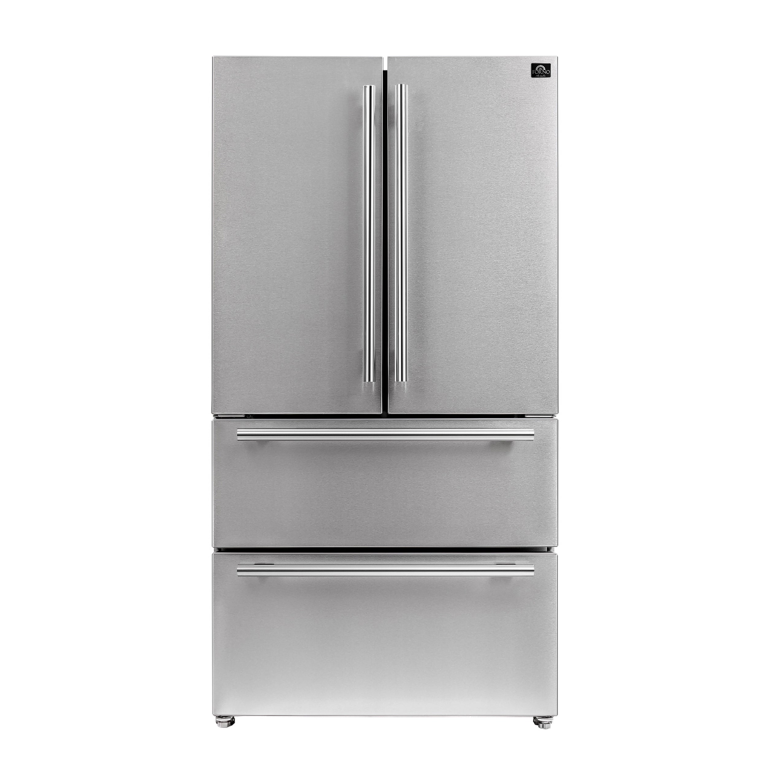 FORNO Premium 3-Piece Kitchen Bundle - Galiano 36" Dual Fuel Range, 36" French Door Refrigerator, 24" Built-In Dishwasher - FBDL-004-02CAUS