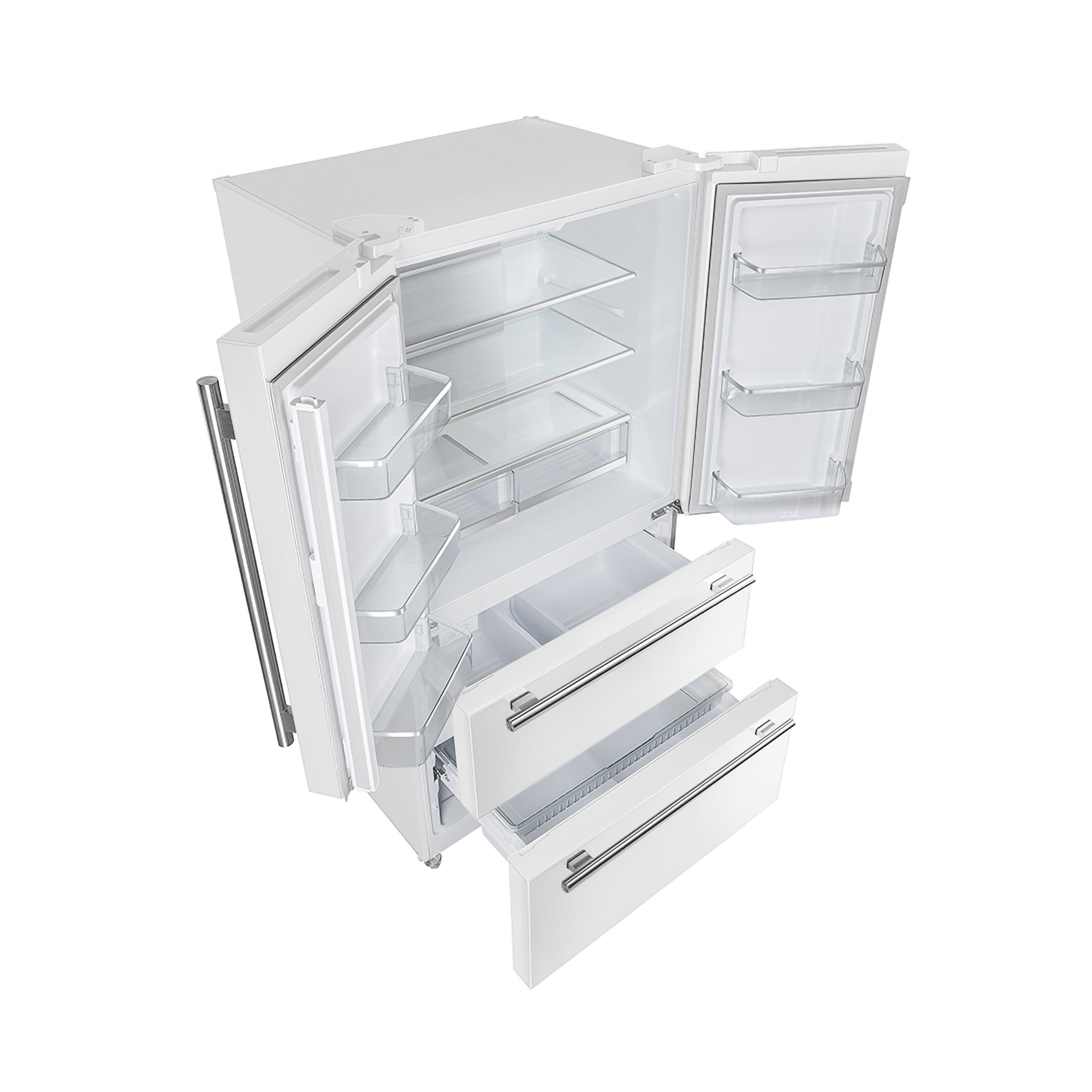 FORNO Premium 2 Pieces Kitchen Bundle - Leonardo Espresso 30-Inch White Electric Range, Moena Espresso 36-Inch White French Door Refrigerator