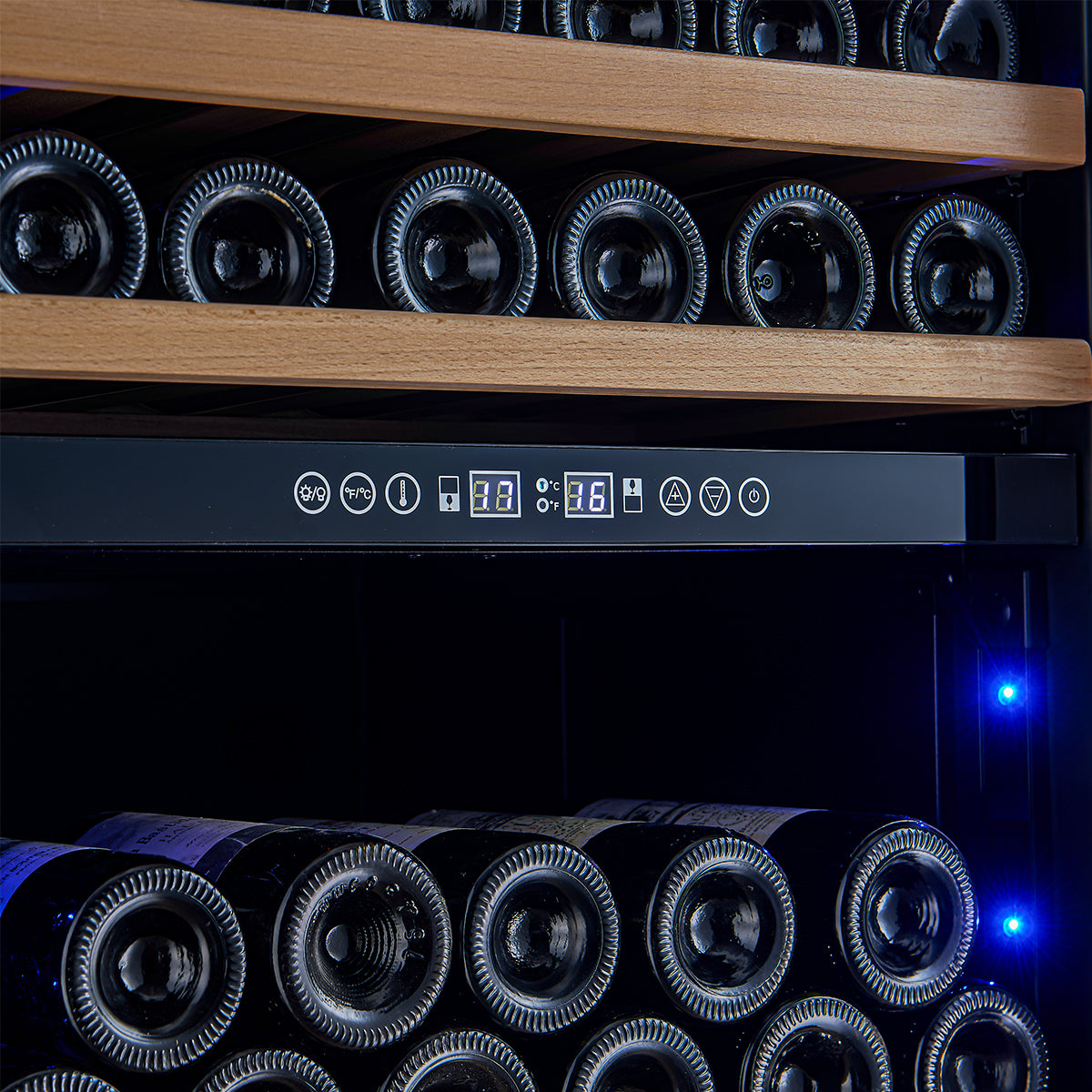 Avellina 48-in, 31.8 cu.ft. triple zone side-by-side Wine/Beverage cooler, 427 cans & 94 Wine bottles, Blue LED lights