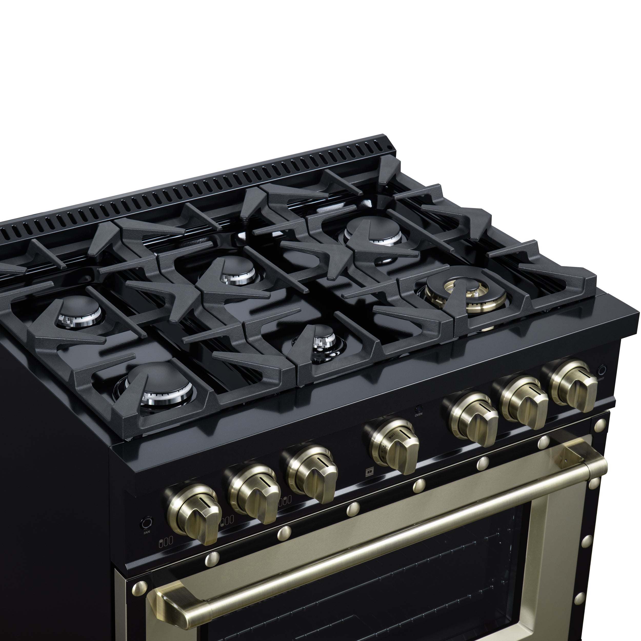 Valente 36" Gas Range in Black, 6 Sealed Burnes, 71 000 BTU Cooktop Output , 5.2 Cu.Ft. convection Oven, Telescopic Racks