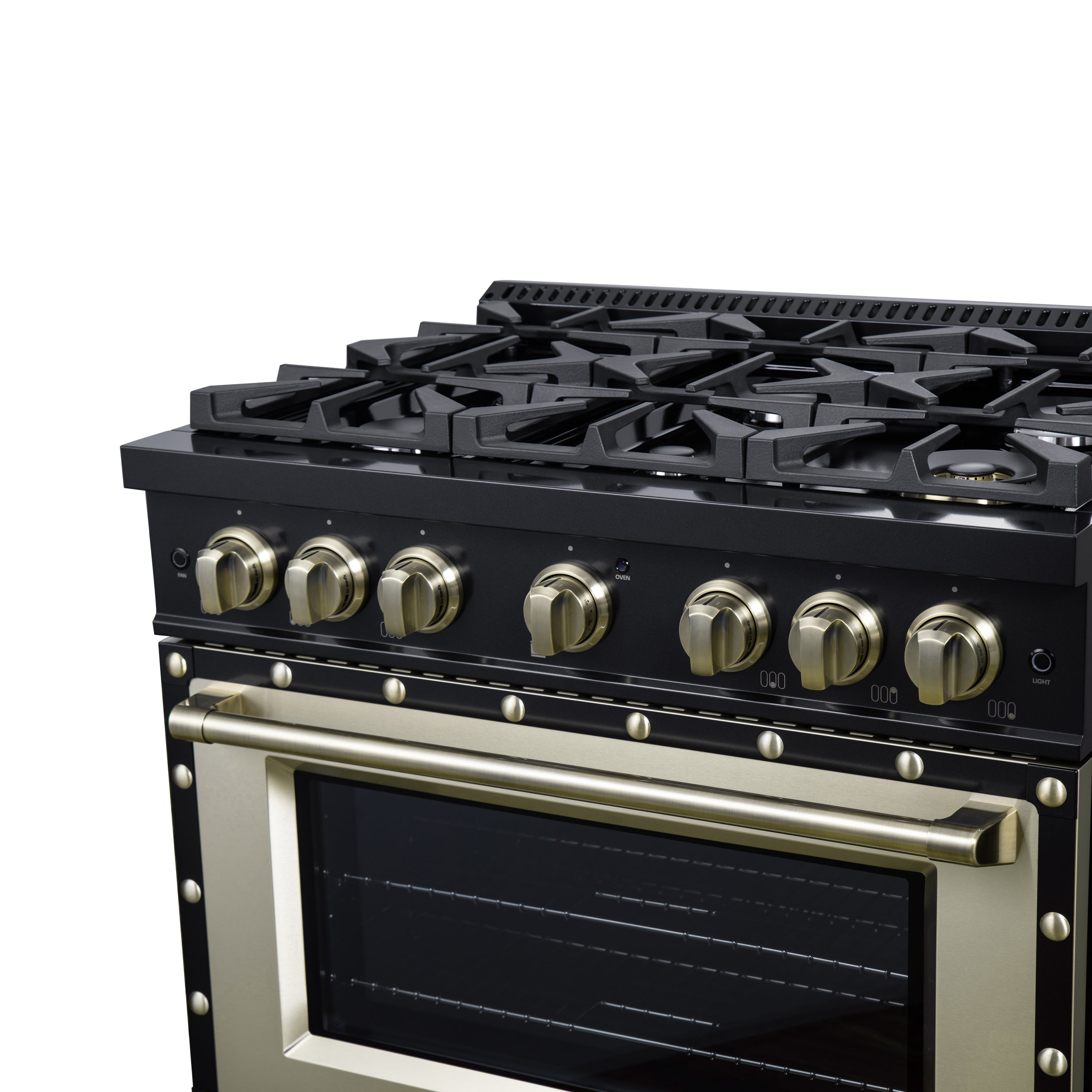 Valente 36" Gas Range in Black, 6 Sealed Burnes, 71 000 BTU Cooktop Output , 5.2 Cu.Ft. convection Oven, Telescopic Racks