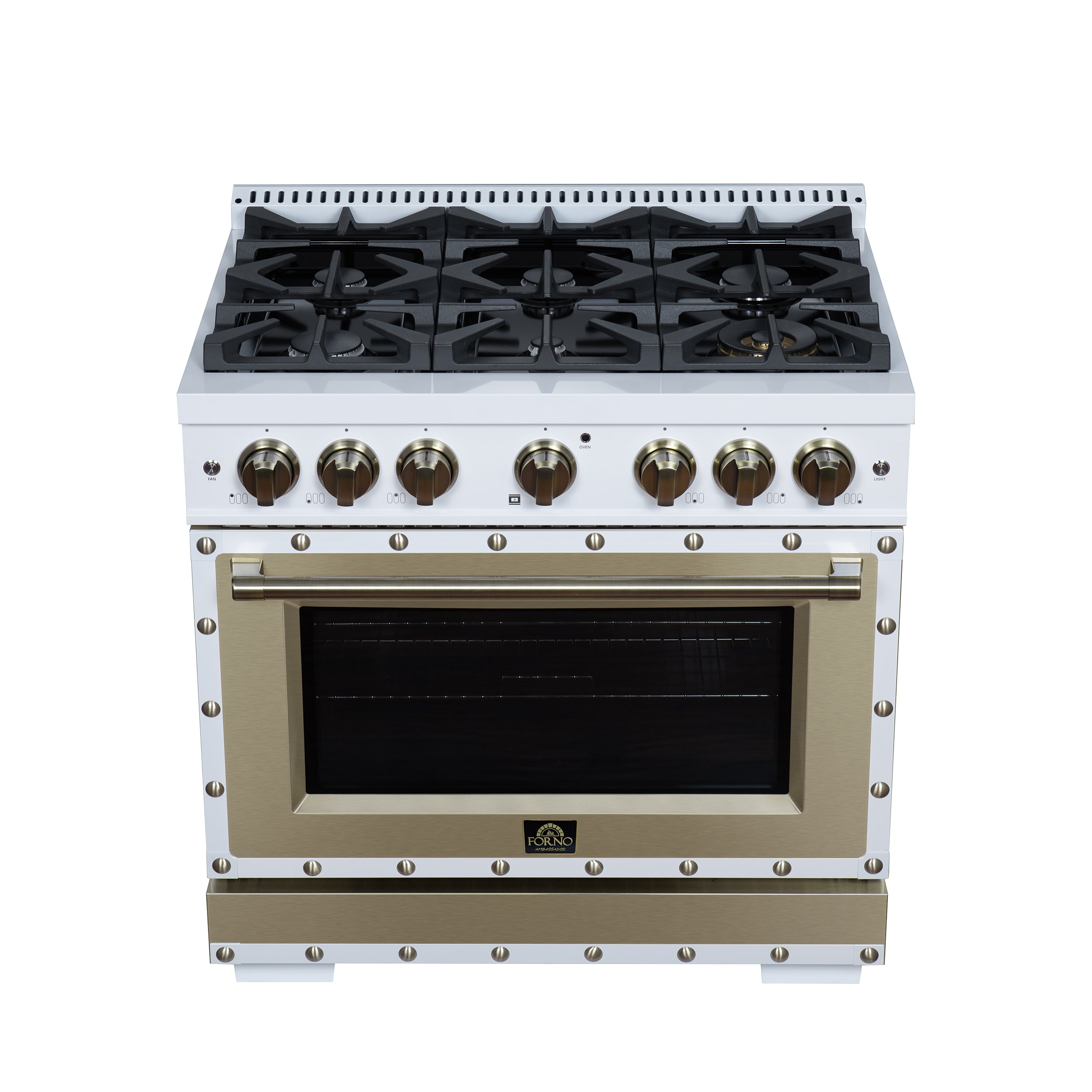 Valente 36" Gas Range in White, 6 Sealed Burnes, 71 000 BTU Cooktop Output , 5.2 Cu.Ft. convection Oven, Telescopic Racks