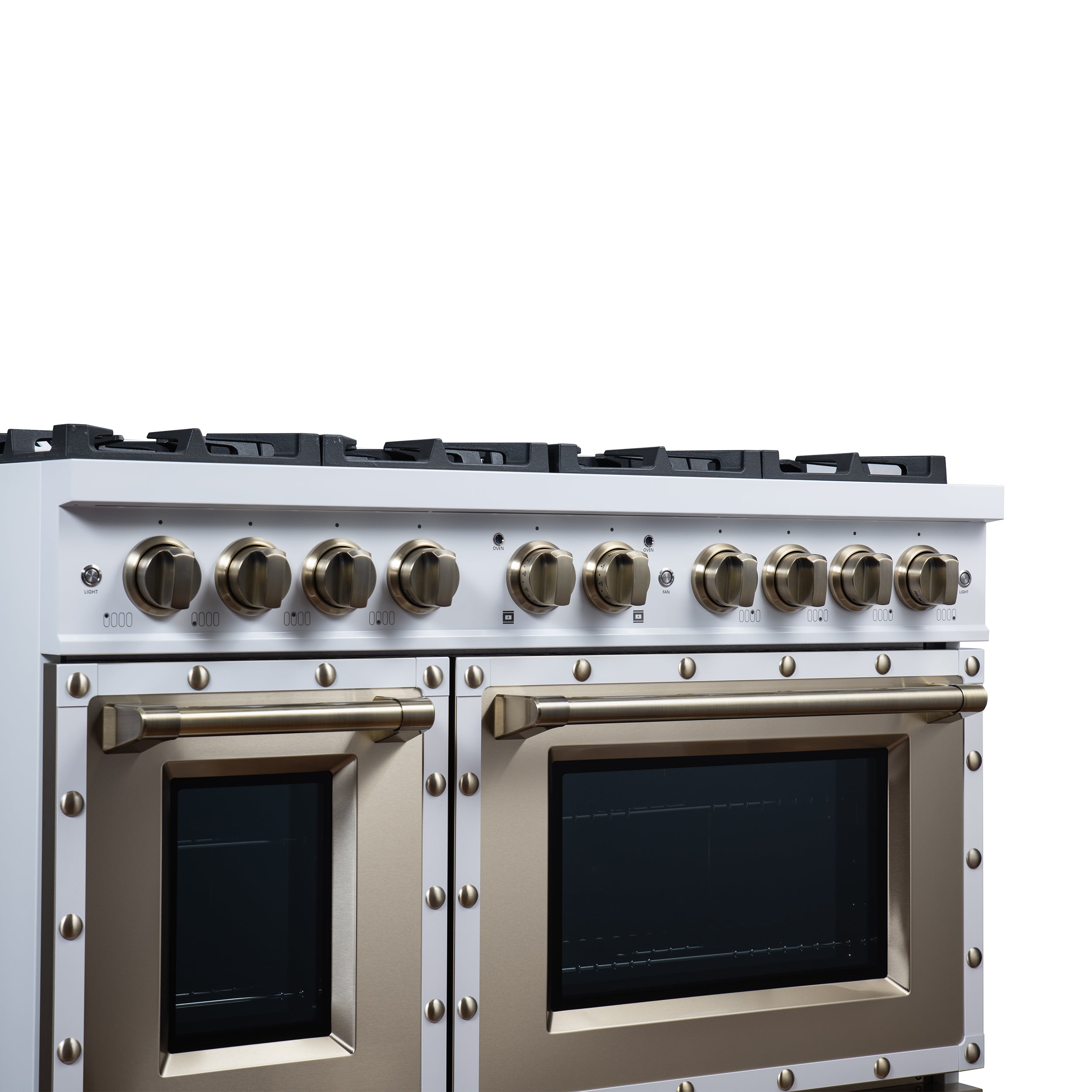Valente 48" Gas Range in White, 8 Sealed Burnes, 94 000 BTU Cooktop Output, 6.7 Cu.Ft. Double Oven, Telescopic Racks