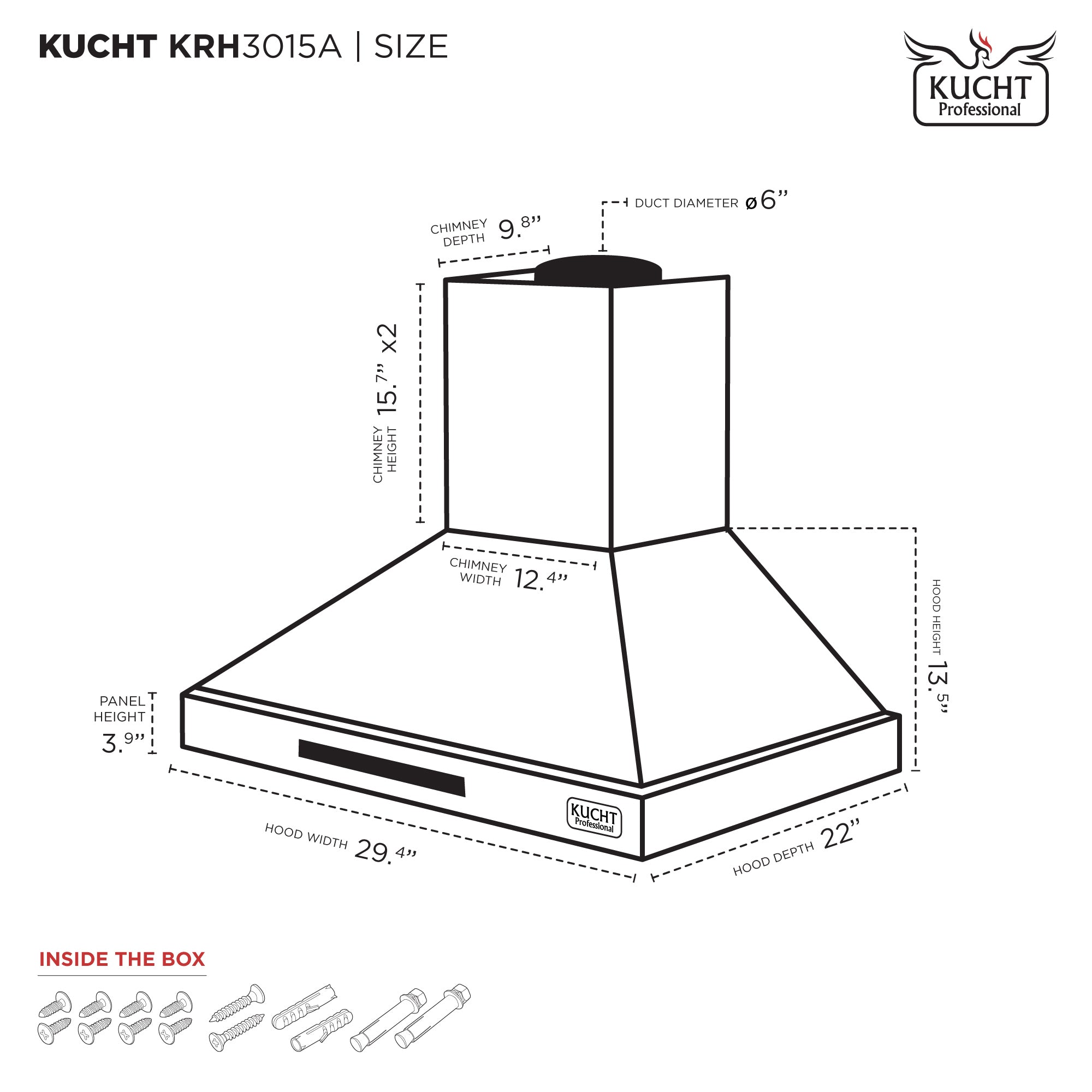 Kucht Professional 30 in. Wall Mounted Range Hood 900CFM KRH3015 - image 5
