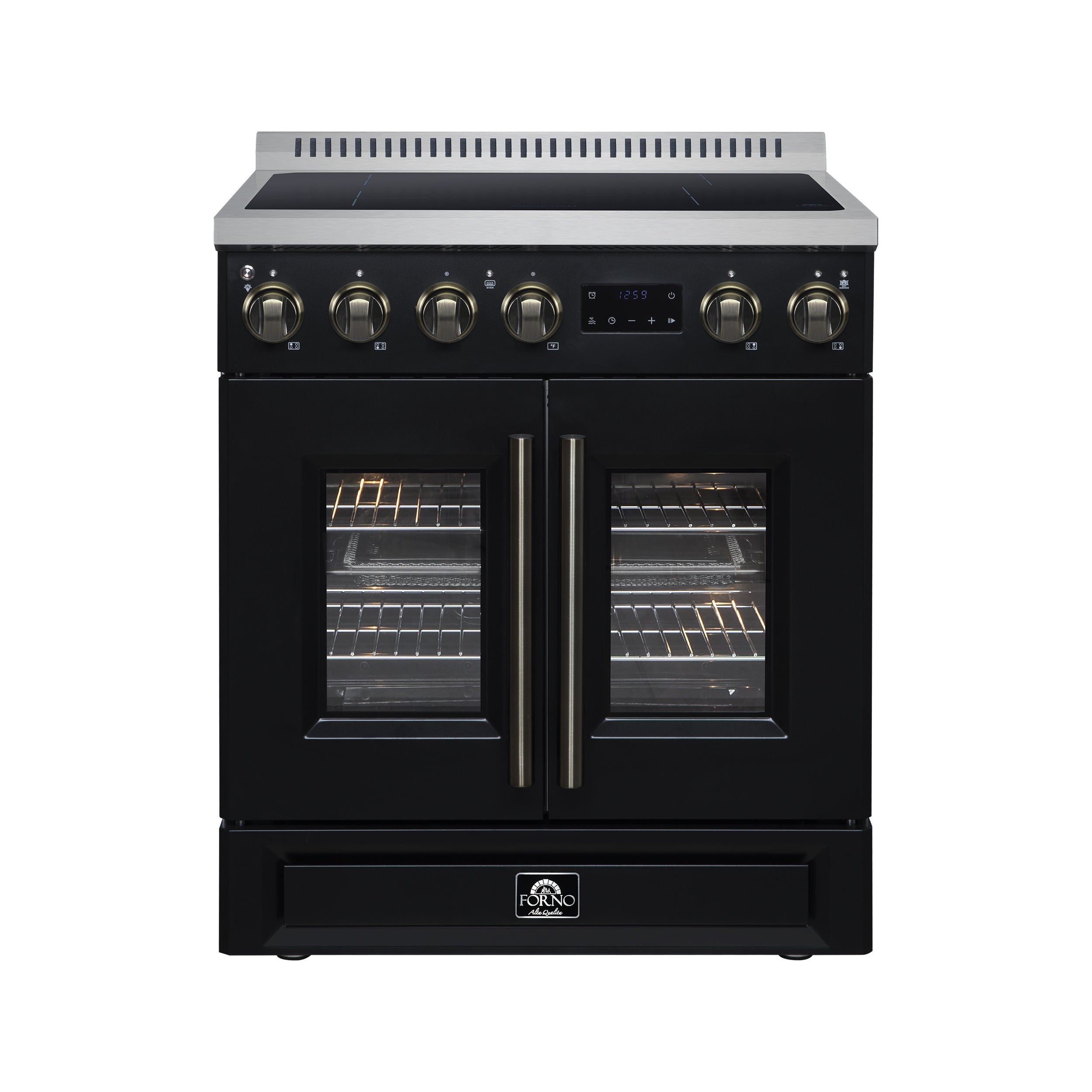 Torino French Door 30 Inch Induction Range with Air Fryer, Air Sous Vide & True Convection, Dual Broiler, Black