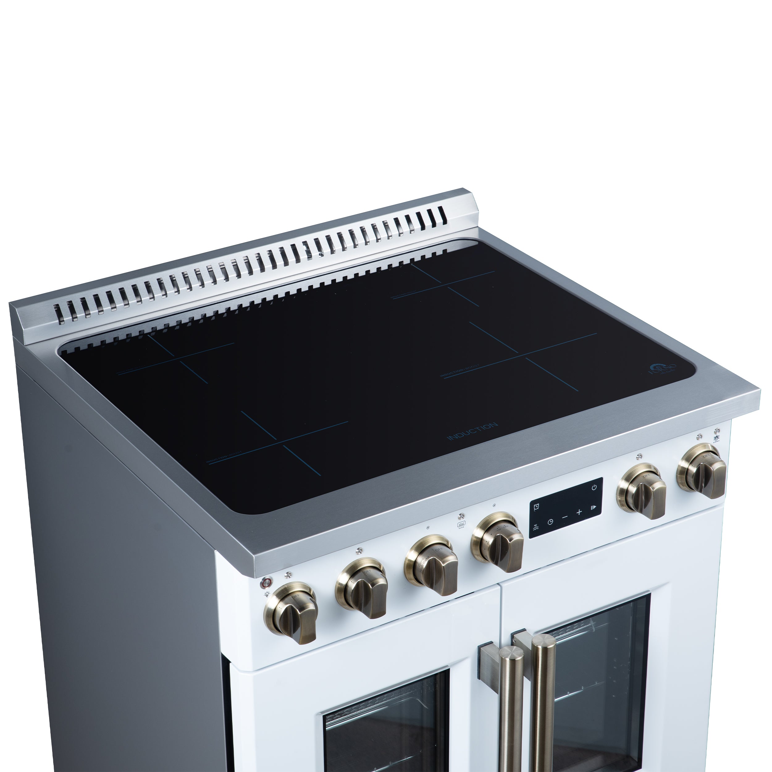 Torino French Door 30 Inch Induction Range with Air Fryer, Air Sous Vide & True Convection, Dual Broiler, White