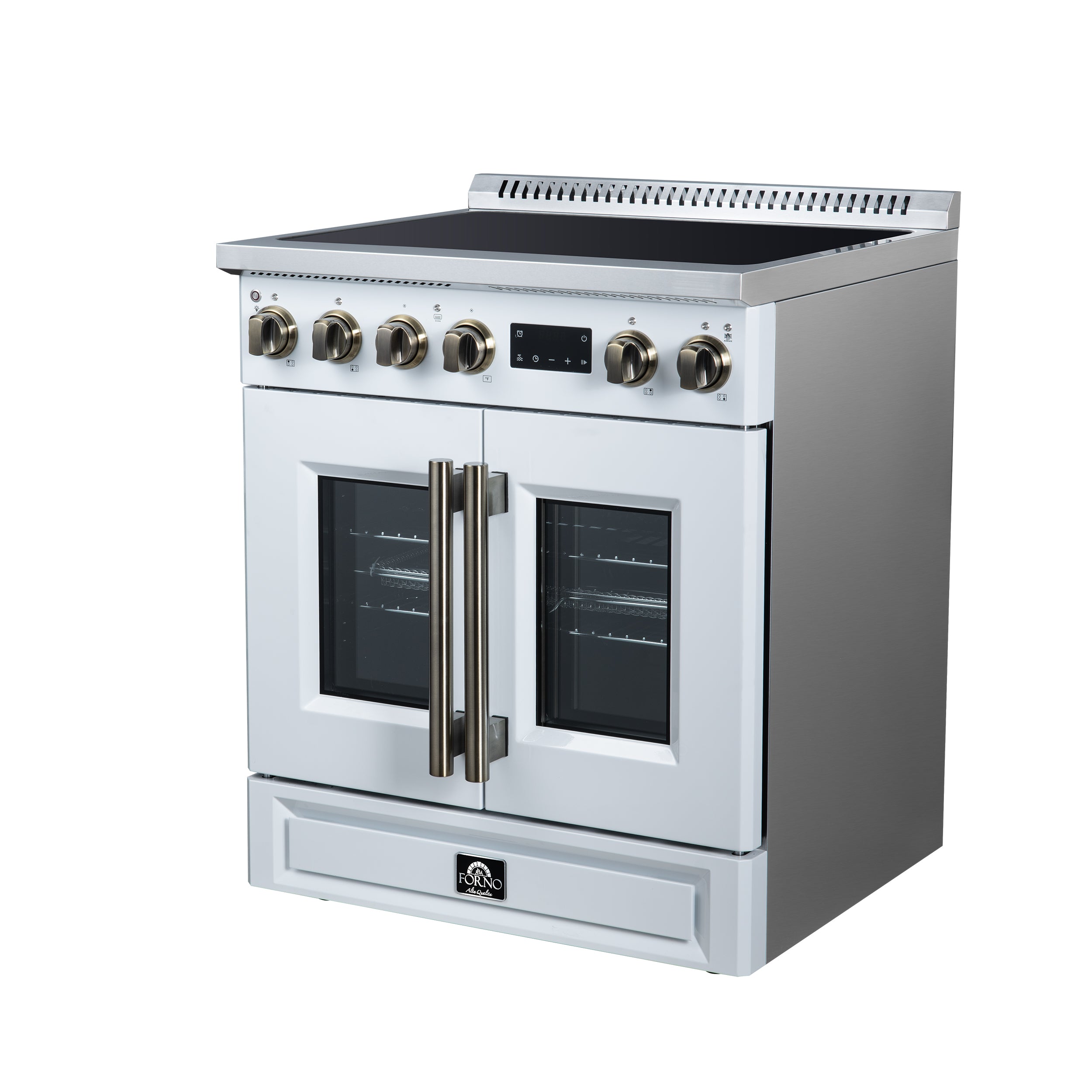 Torino French Door 30 Inch Induction Range with Air Fryer, Air Sous Vide & True Convection, Dual Broiler, White