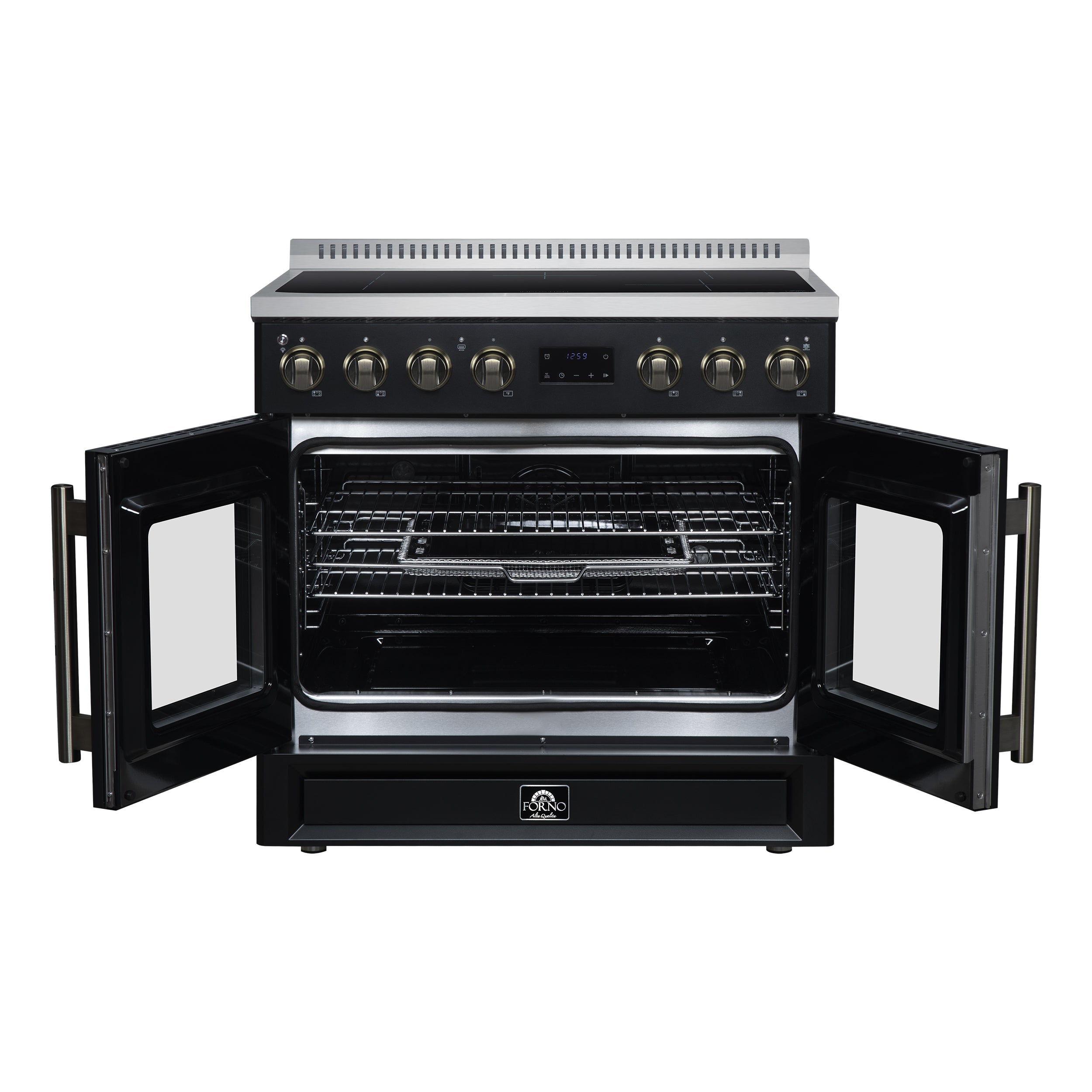 Torino French Door 36 Inch Induction Range with Air Fryer, Air Sous Vide & True Convection, Dual Broiler, Black