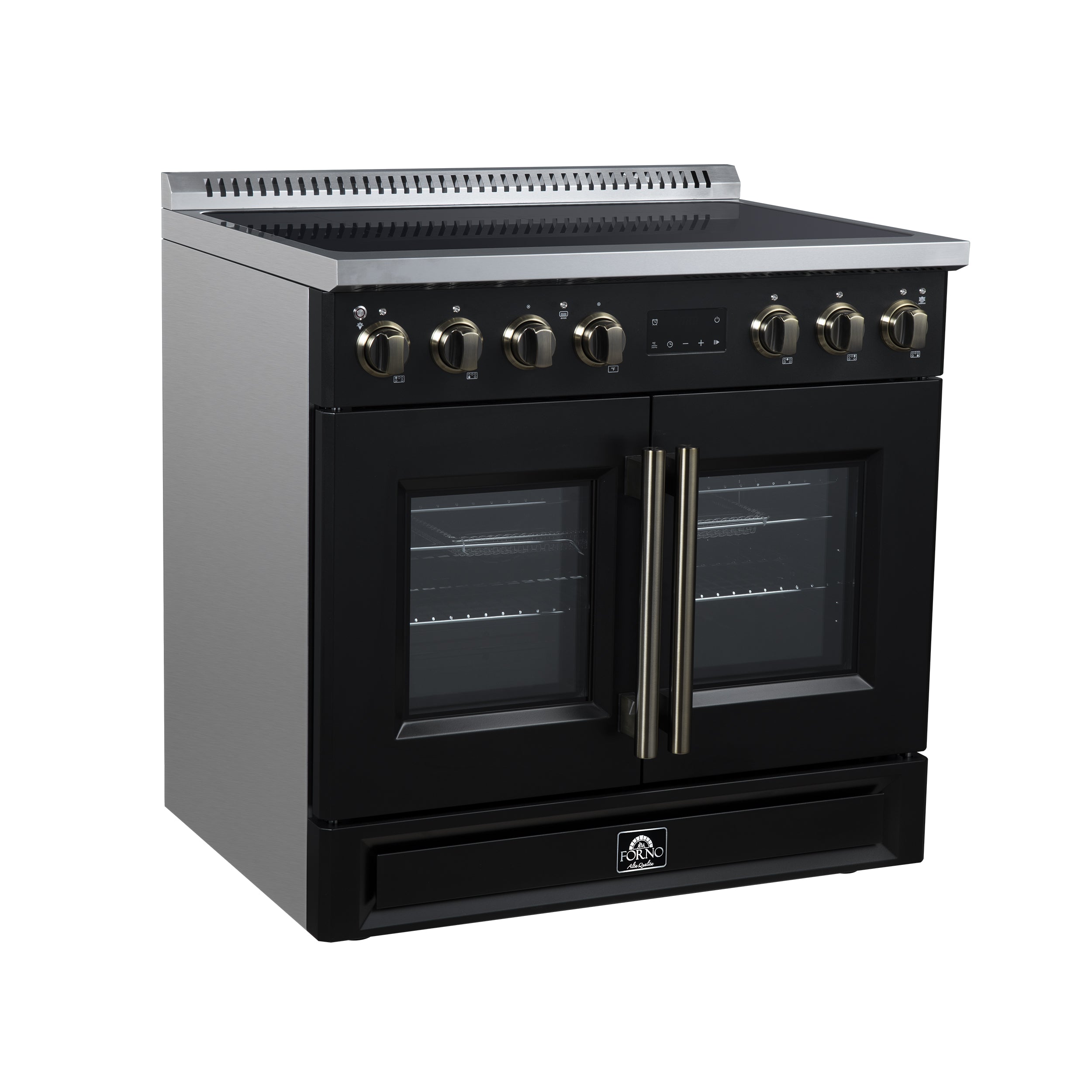 Torino French Door 36 Inch Induction Range with Air Fryer, Air Sous Vide & True Convection, Dual Broiler, Black