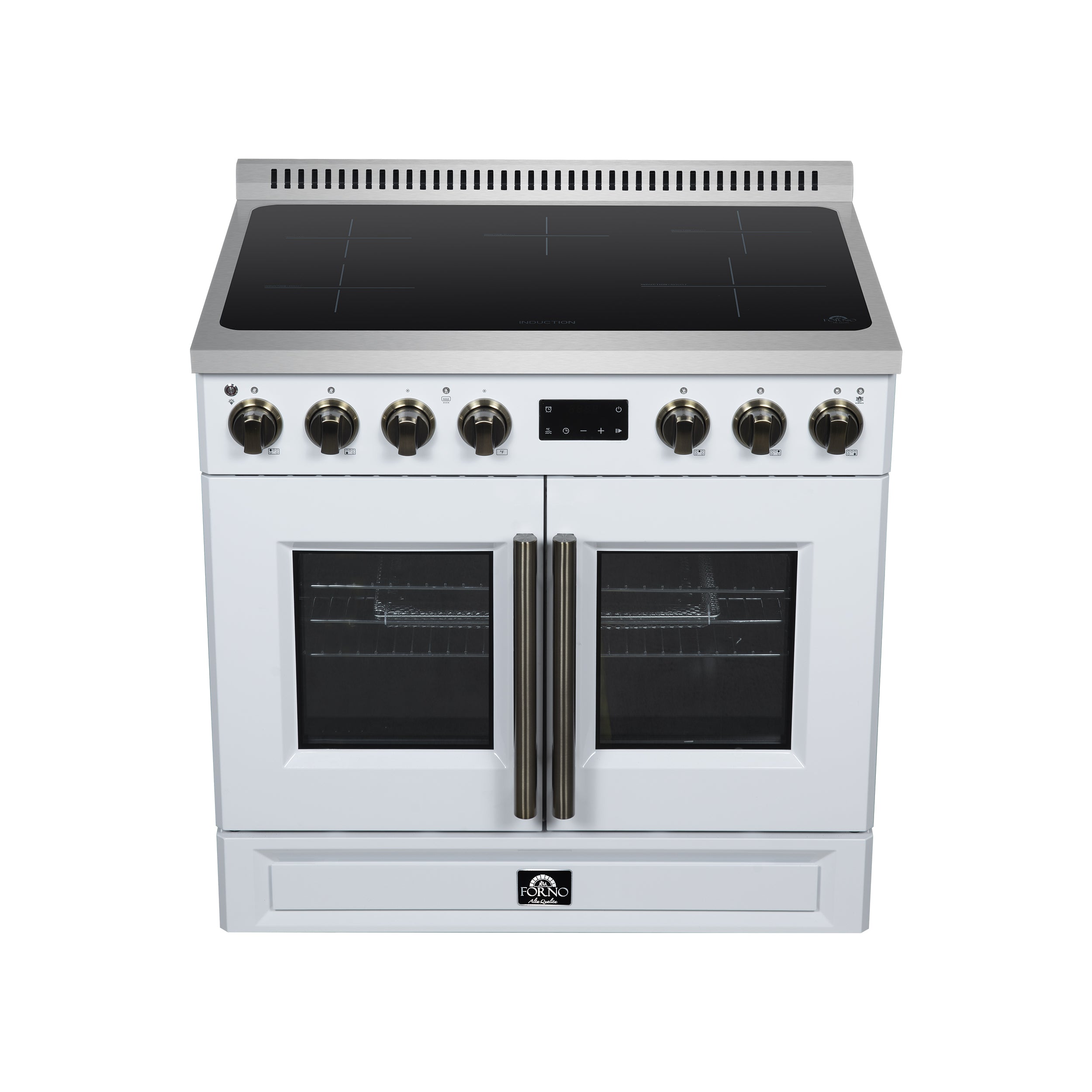 Torino French Door 36 Inch Induction Range with Air Fryer, Air Sous Vide & True Convection, Dual Broiler, White