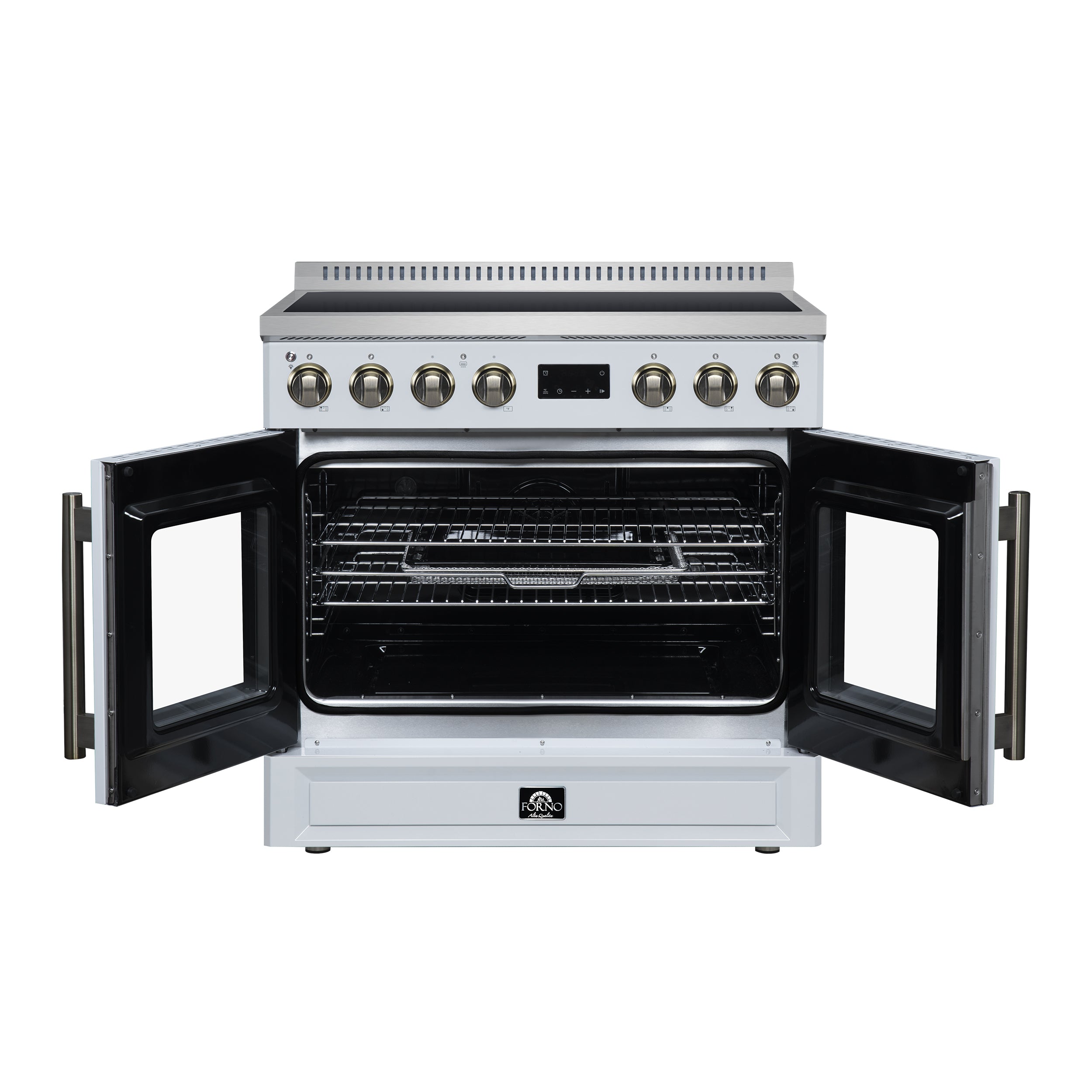 Torino French Door 36 Inch Induction Range with Air Fryer, Air Sous Vide & True Convection, Dual Broiler, White