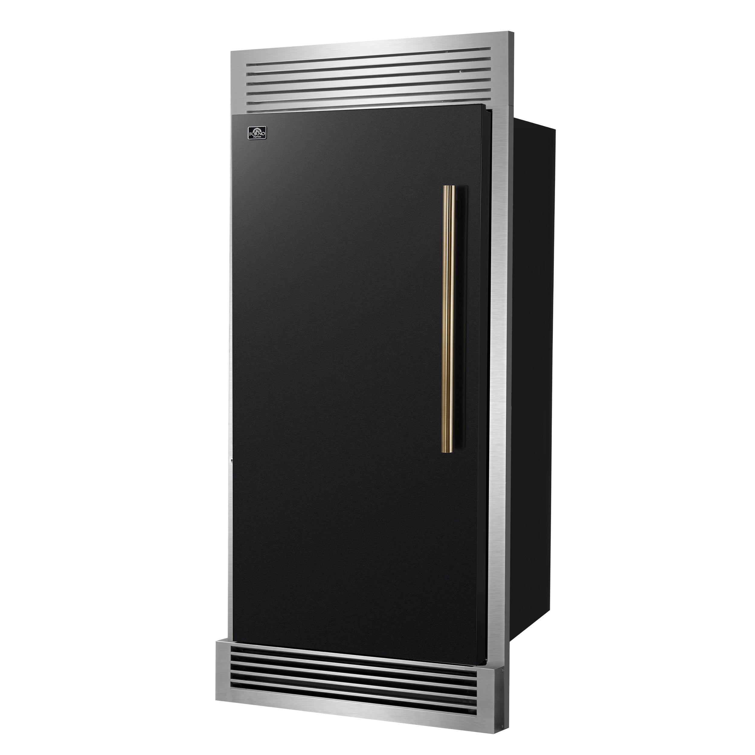 Forno Maderno 28" Built-In Convertible Refrigerator in Black, 13.6 cu.ft. Left Swing with Decorative Grill - 32" Wide