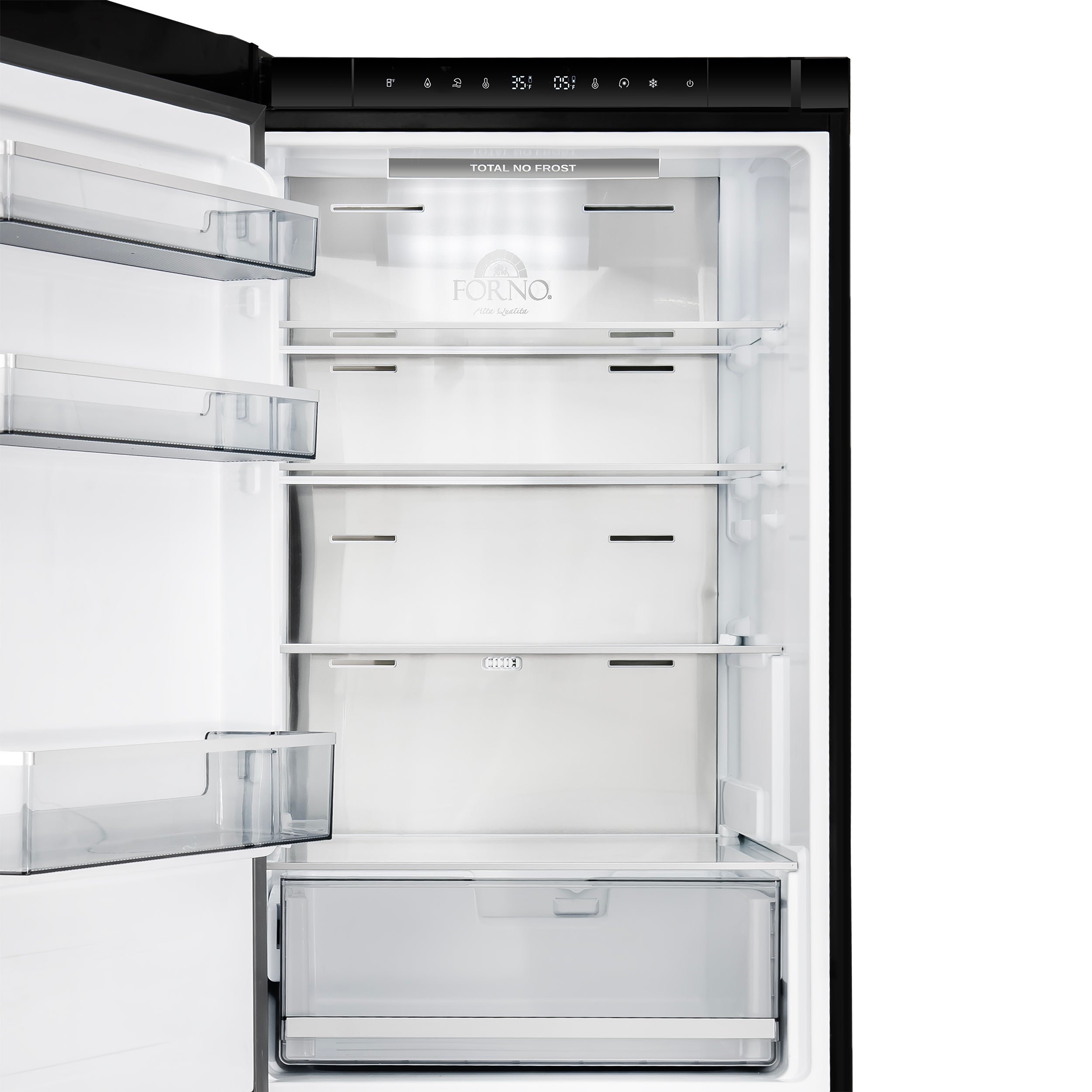 Custodia 24" Bottom Freezer, 10.3 cf., Left Swing, Ice Maker, Total No frost, Black, Antique Brass handles