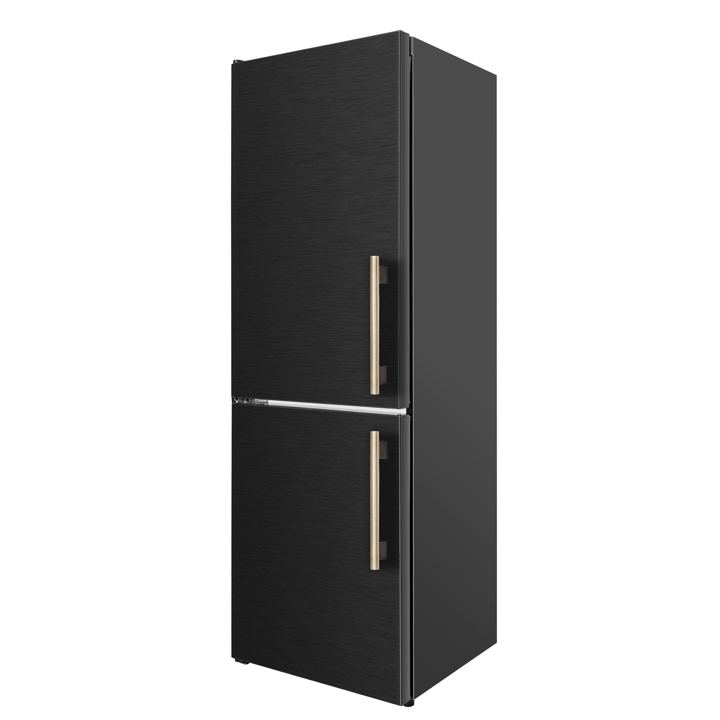 Custodia 24" Bottom Freezer, 10.3 cf., Left Swing, Ice Maker, Total No frost, Black, Antique Brass handles