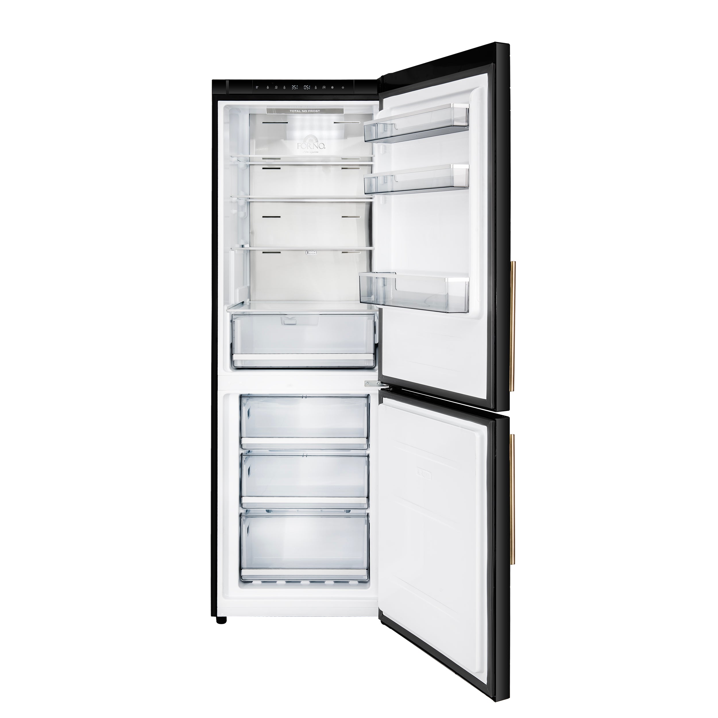 Custodia 24" Bottom Freezer, 10.3 cf., Right Swing, Total No frost, Black, Antique Brass handles
