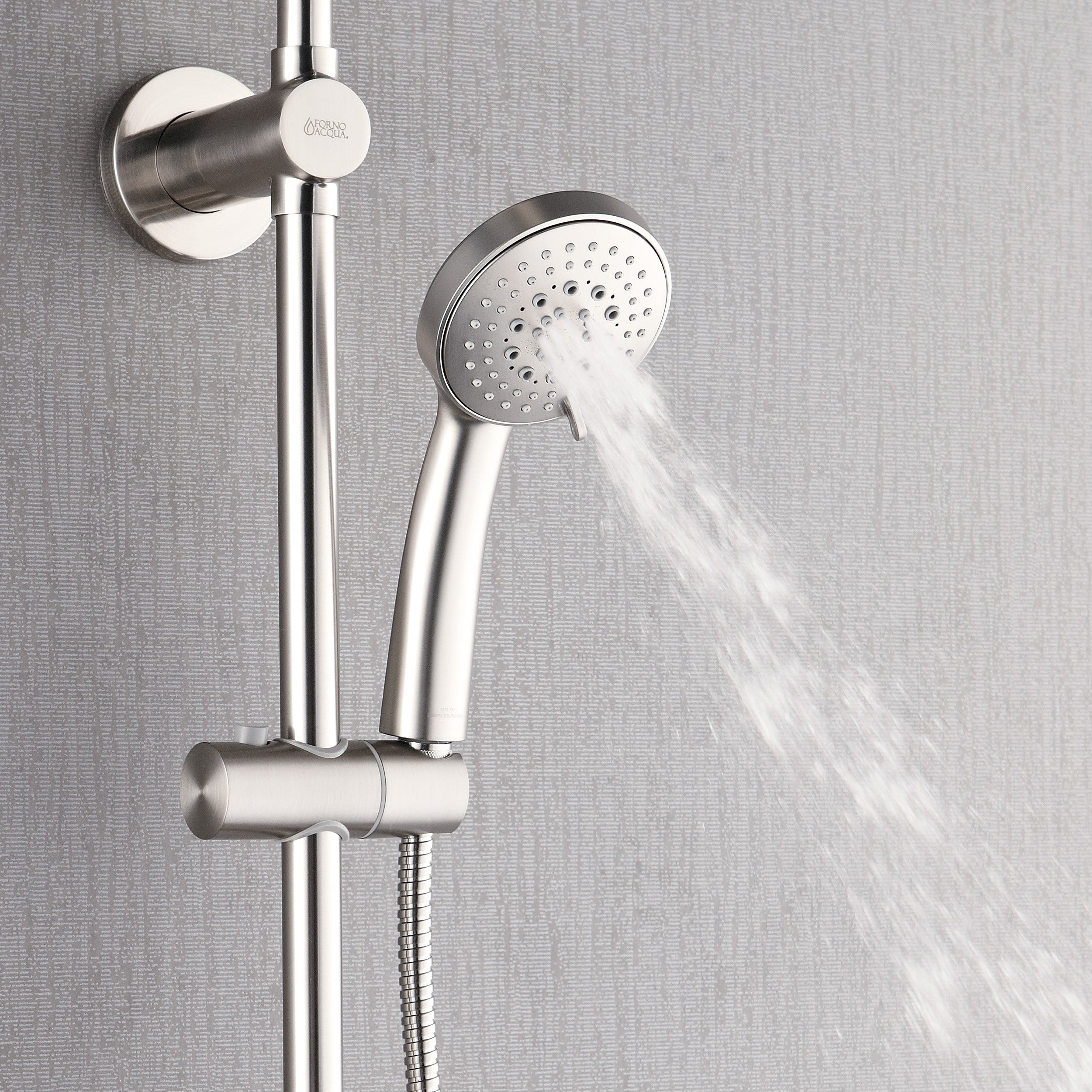Forno Acqua AcquaSPA Retrofit Shower, Overhead Rainfall Shower, Handheld Shower Head, Body Jets, 6 Way Diverter, Brushed Nickel Finish, 1.8 GPM Flow Rate