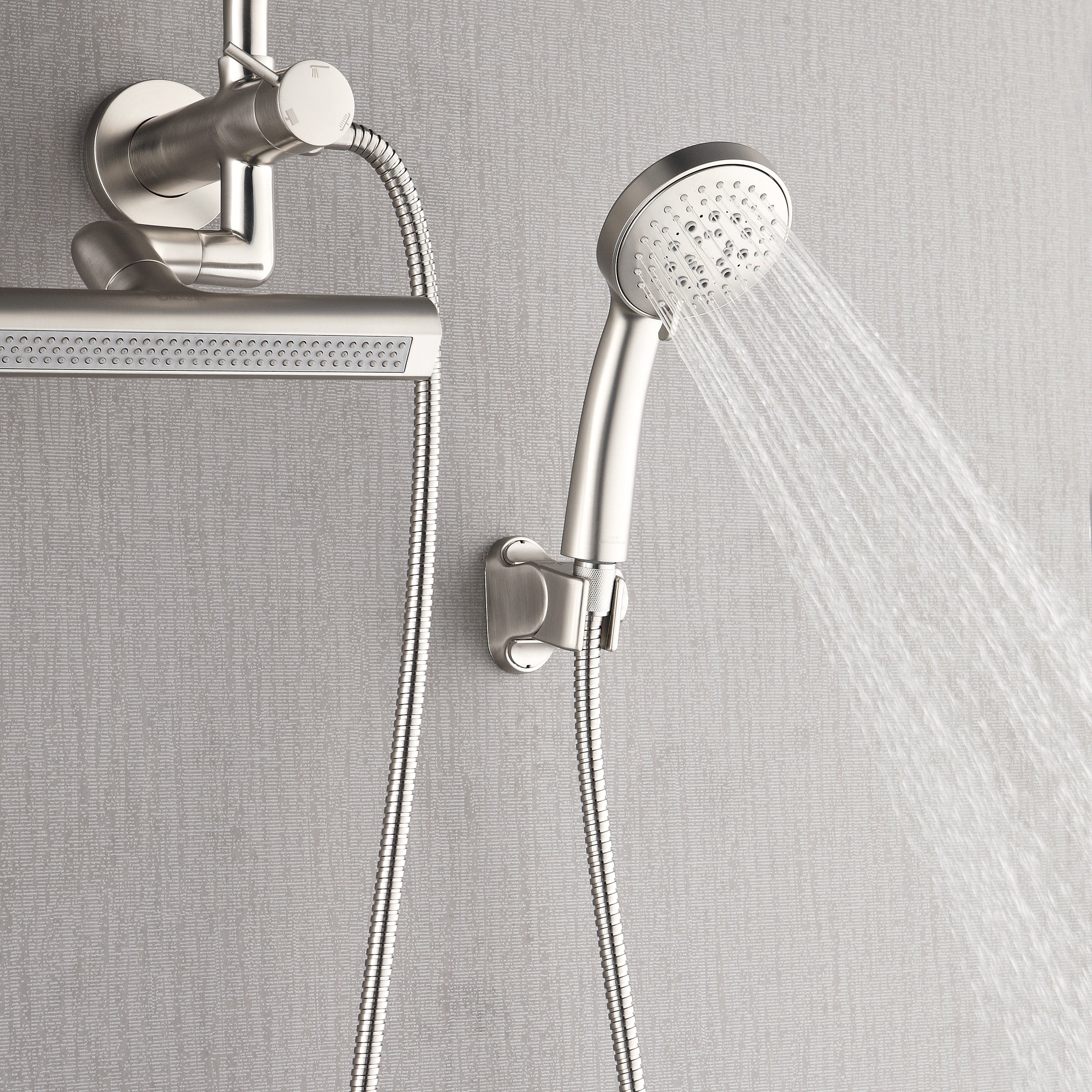 Forno Acqua AcquaFALL Mini Shower Head, Brushed Nickel Finish, Overhead Rainfall Shower, 7 Way Diverter, Handheld Shower Head, Body Jets, 2.5 GPM Flow Rate