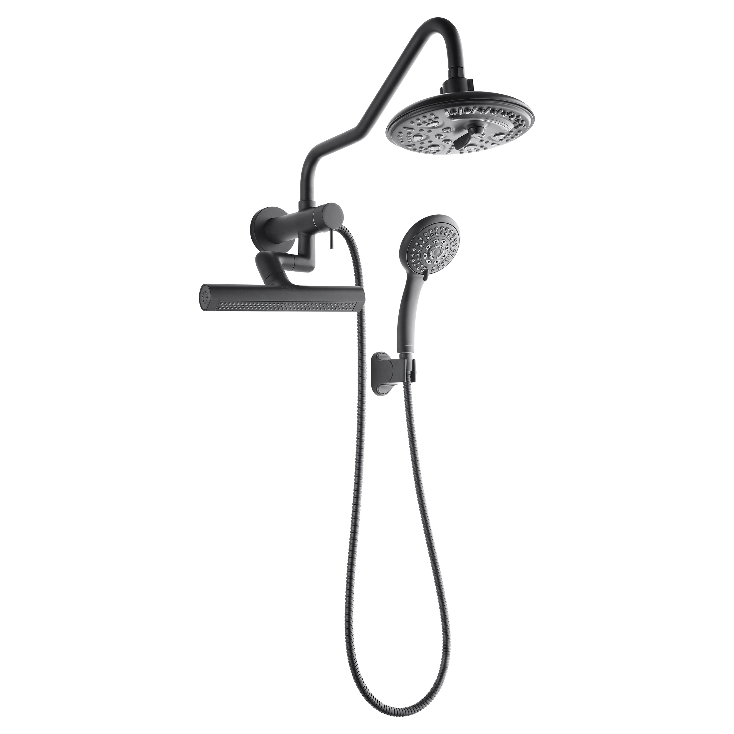 Forno Acqua AcquaFALL Mini 8 Inch Shower Head, Matte Black Finish, Overhead Rainfall Shower, Handheld Shower Head, Body Jets, 2.5 GPM Flow Rate